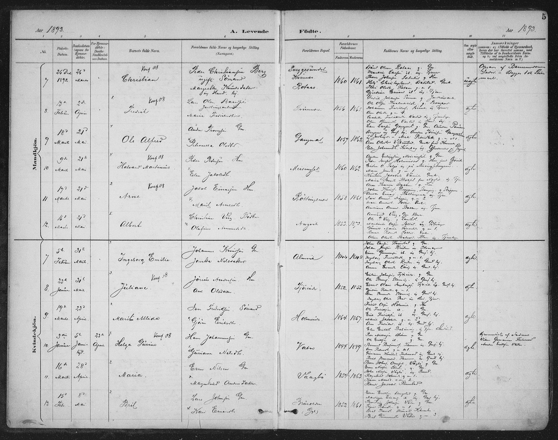 Ministerialprotokoller, klokkerbøker og fødselsregistre - Møre og Romsdal, SAT/A-1454/586/L0988: Parish register (official) no. 586A14, 1893-1905, p. 5