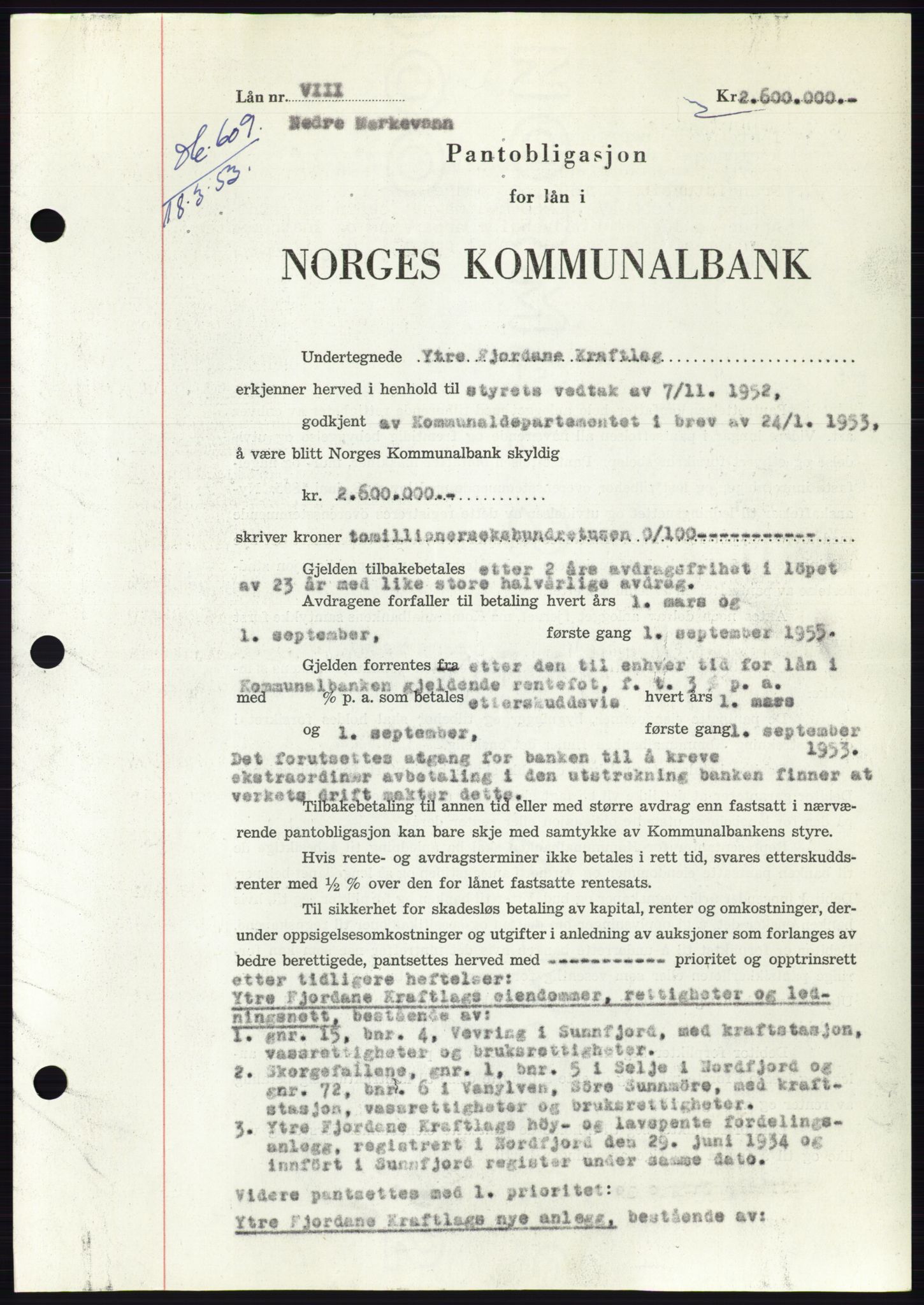 Søre Sunnmøre sorenskriveri, SAT/A-4122/1/2/2C/L0123: Mortgage book no. 11B, 1953-1953, Diary no: : 609/1953