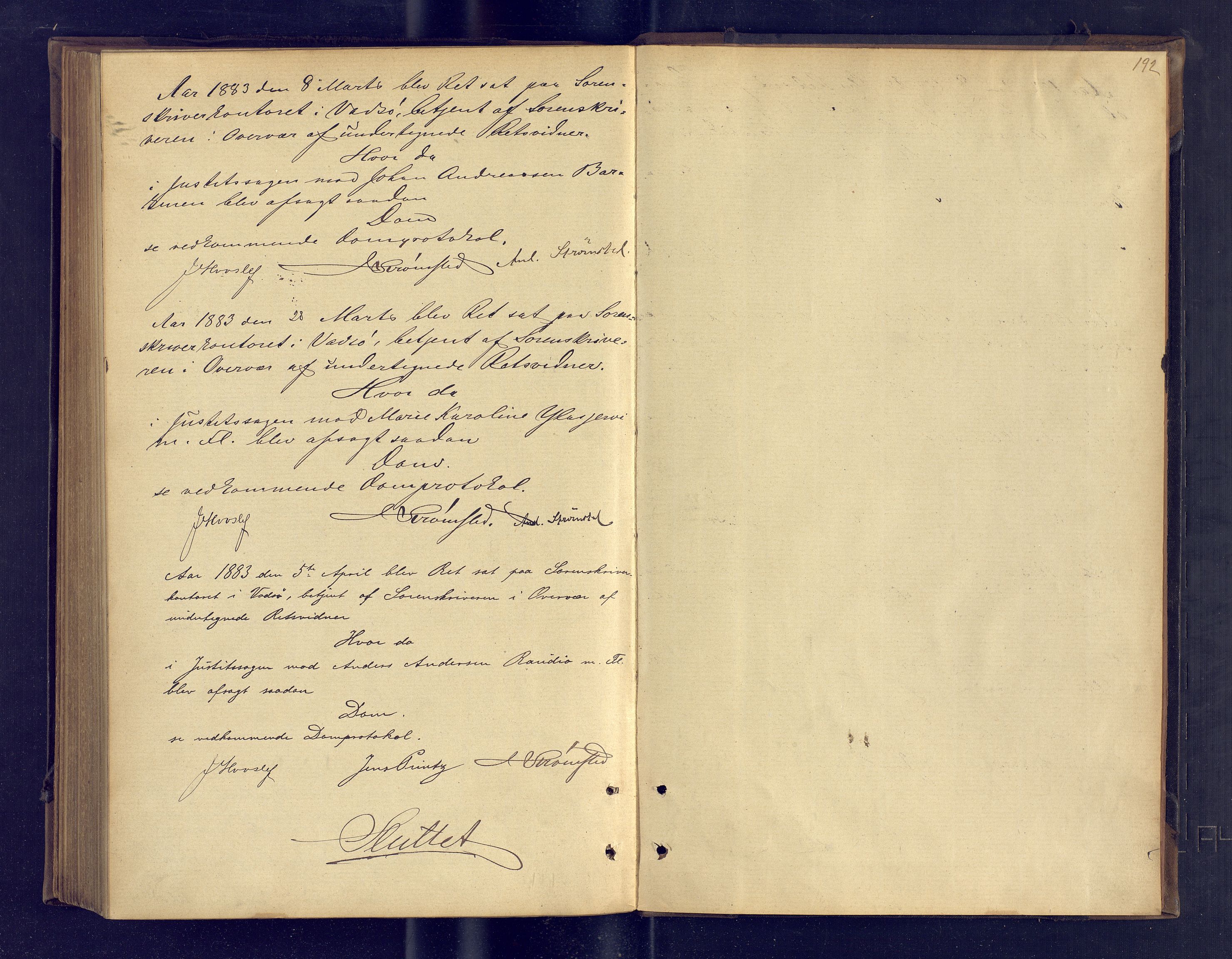 Varanger fogderi-sorenskriveri/Tana og Varanger sorenskriveri, AV/SATØ-S-0059/1/K/Ka/Kac/L0267: Ekstrarettsprotokoller, Vadsø by. 1. serie. (4), 1881-1883, p. 192