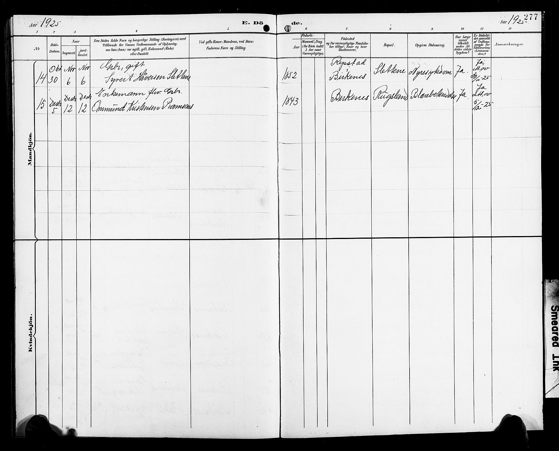 Birkenes sokneprestkontor, SAK/1111-0004/F/Fb/L0004: Parish register (copy) no. B 4, 1893-1930, p. 277