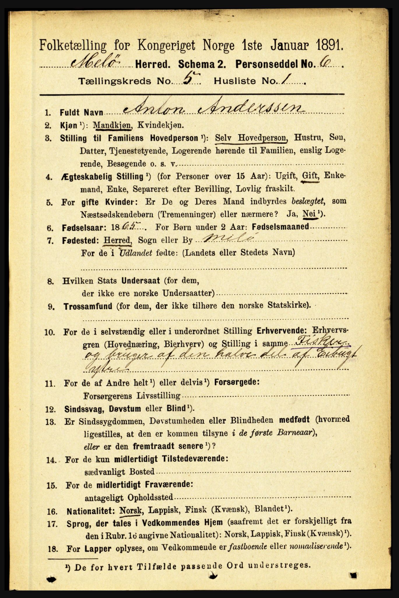 RA, 1891 census for 1837 Meløy, 1891, p. 1804