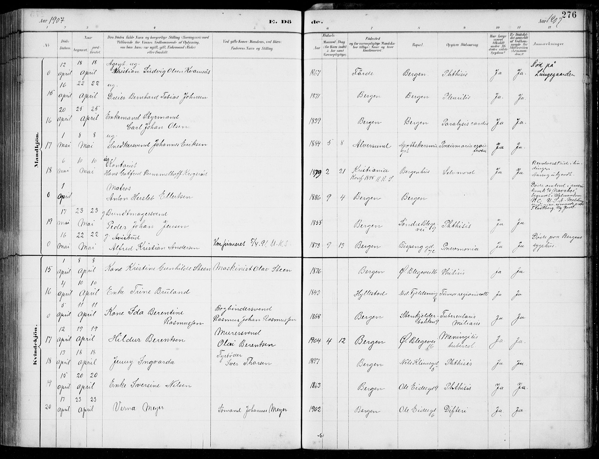 Korskirken sokneprestembete, AV/SAB-A-76101/H/Hab: Parish register (copy) no. E 4, 1884-1910, p. 276