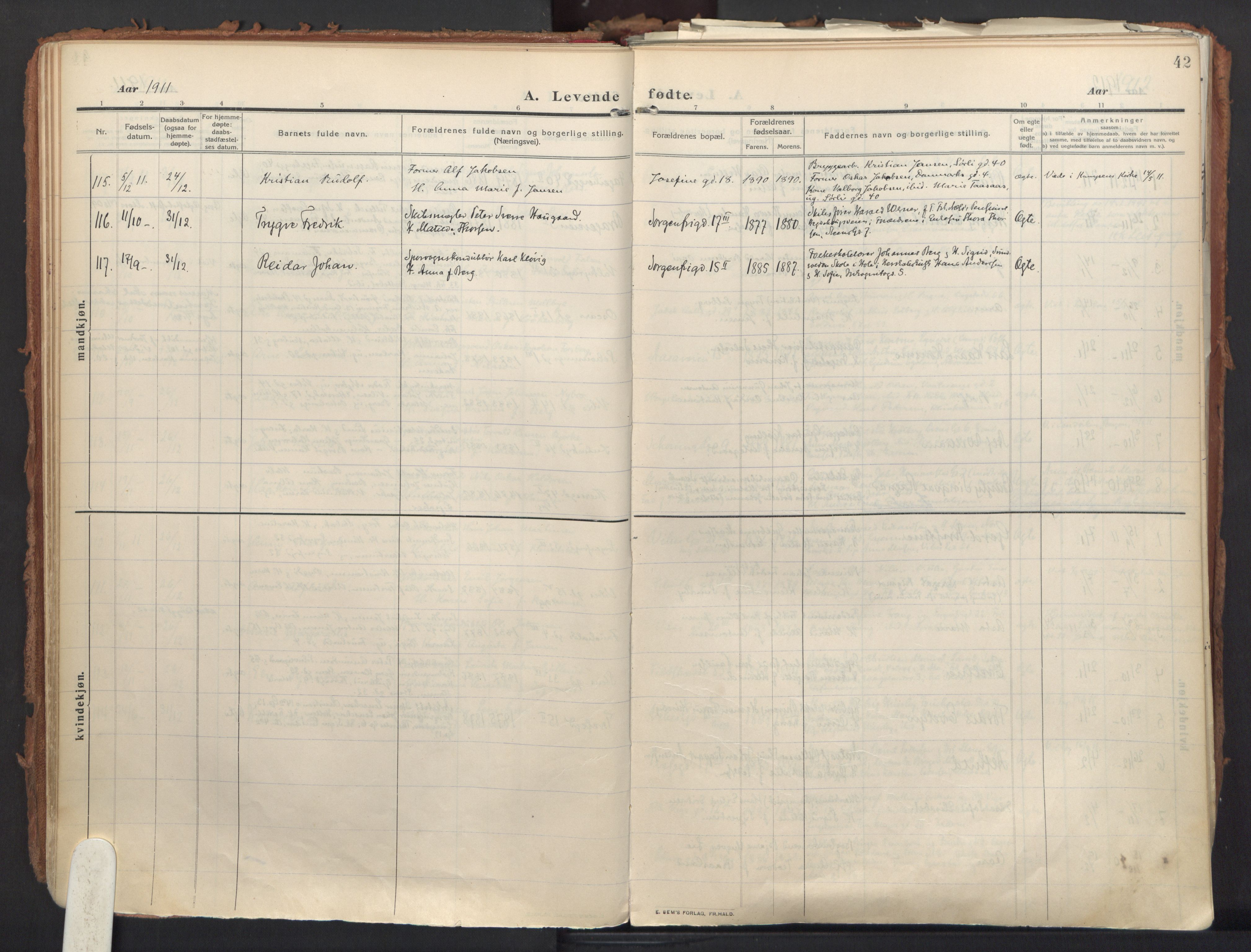 Fagerborg prestekontor Kirkebøker, SAO/A-10844/F/Fa/L0005: Parish register (official) no. 5, 1909-1935, p. 42