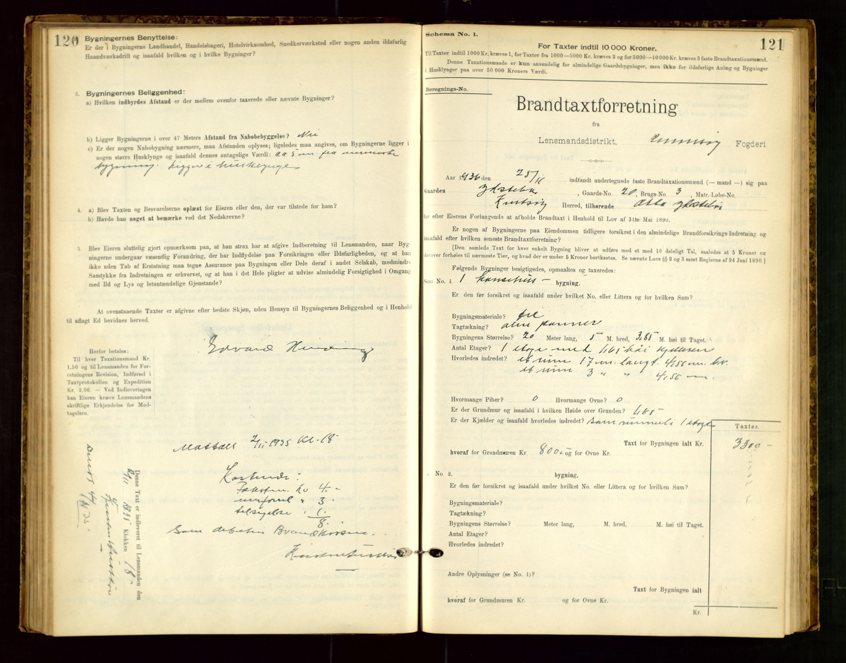 Rennesøy lensmannskontor, SAST/A-100165/Gob/L0001: Branntakstprotokoll - skjematakst, 1900-1956, p. 120-121