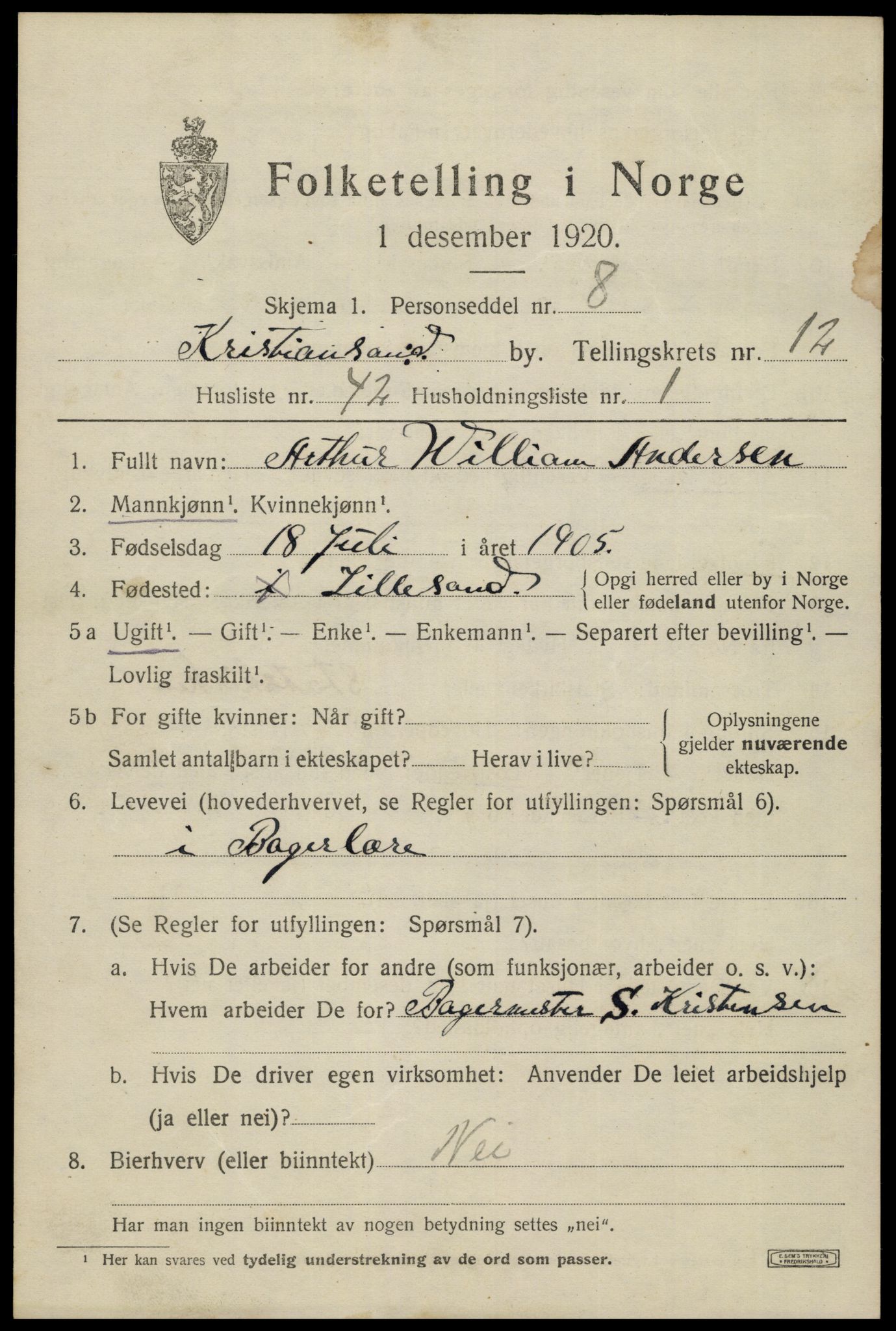 SAK, 1920 census for Kristiansand, 1920, p. 26761