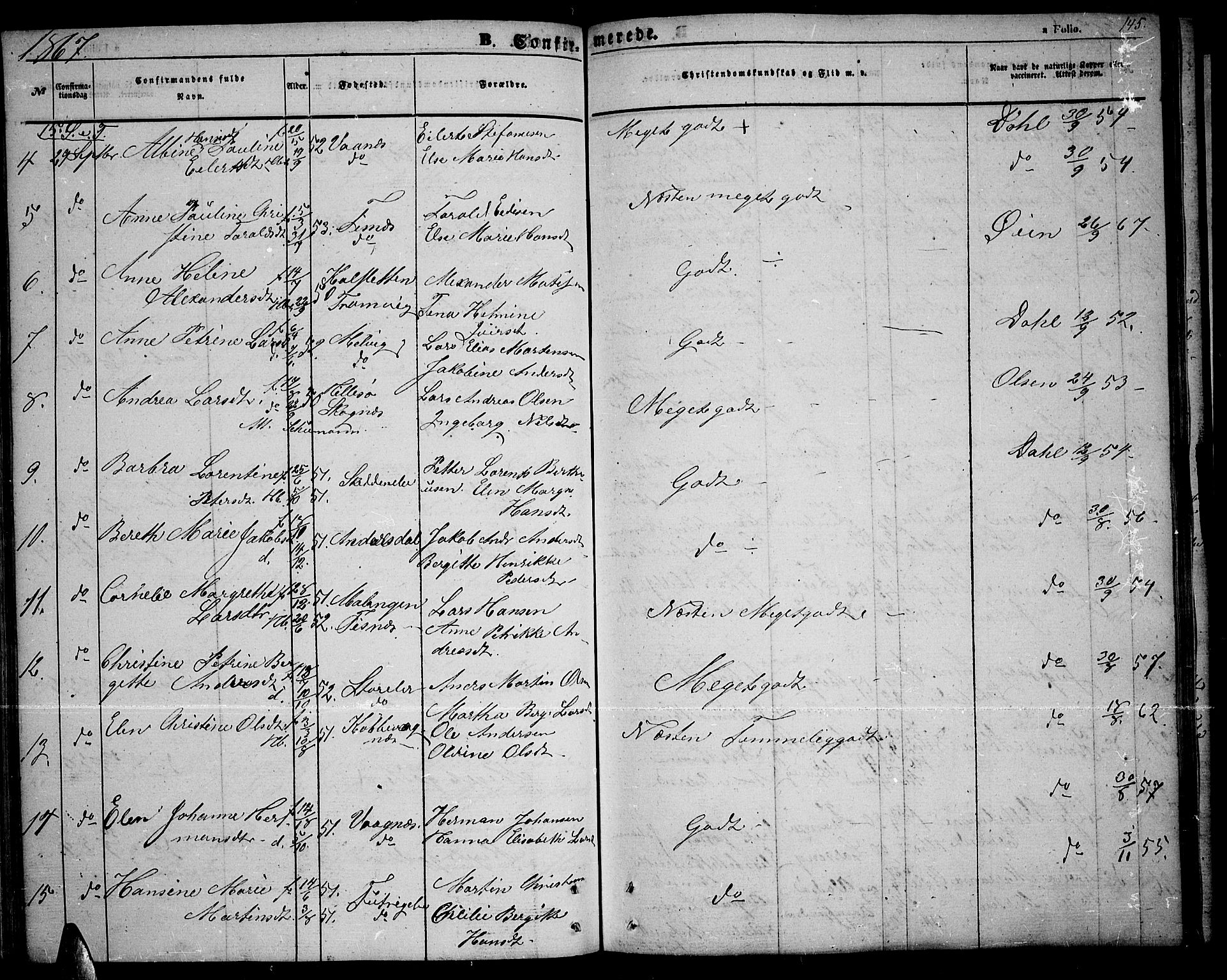 Tromsøysund sokneprestkontor, AV/SATØ-S-1304/G/Gb/L0001klokker: Parish register (copy) no. 1, 1857-1869, p. 145