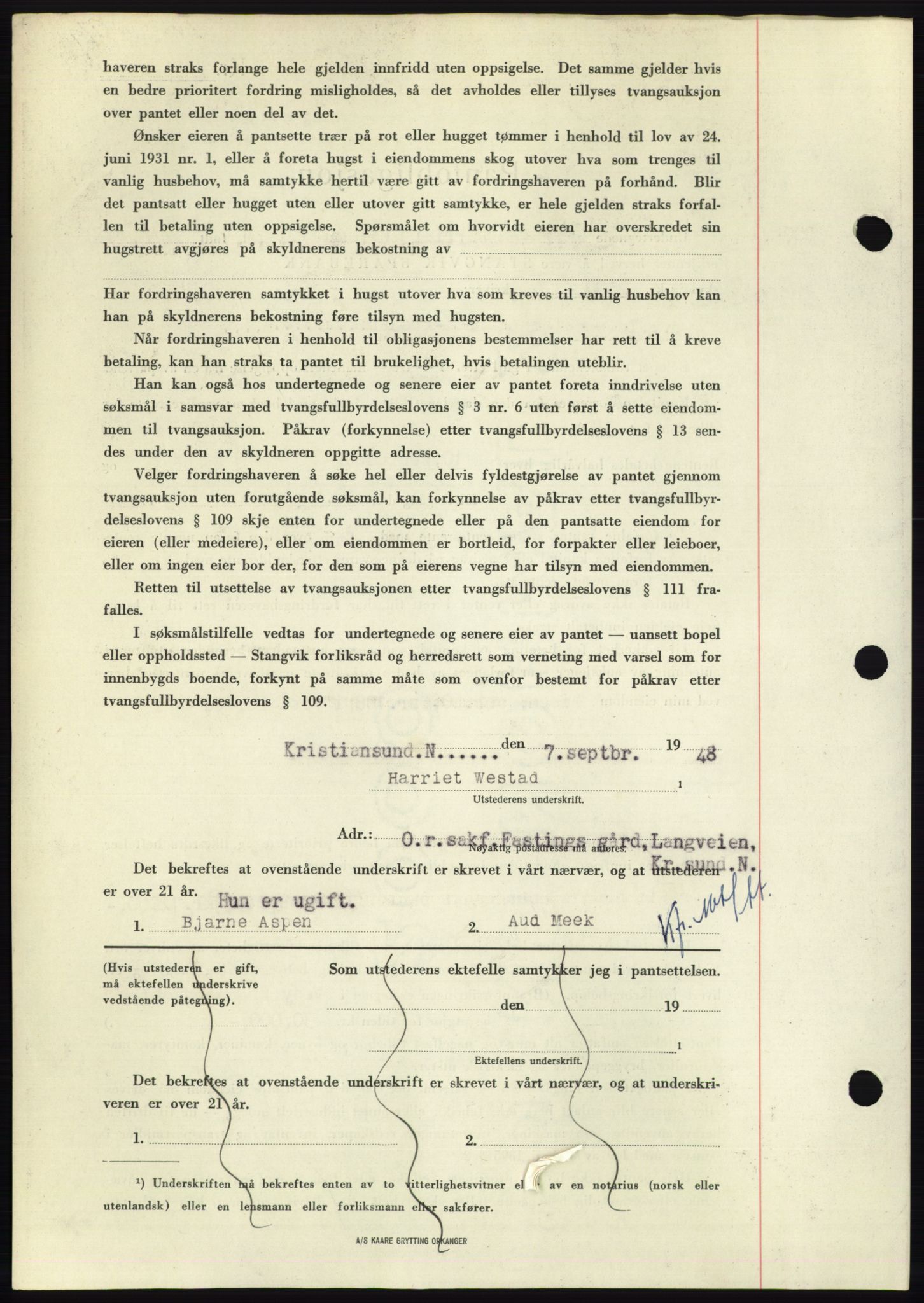 Nordmøre sorenskriveri, AV/SAT-A-4132/1/2/2Ca: Mortgage book no. B99, 1948-1948, Diary no: : 2540/1948