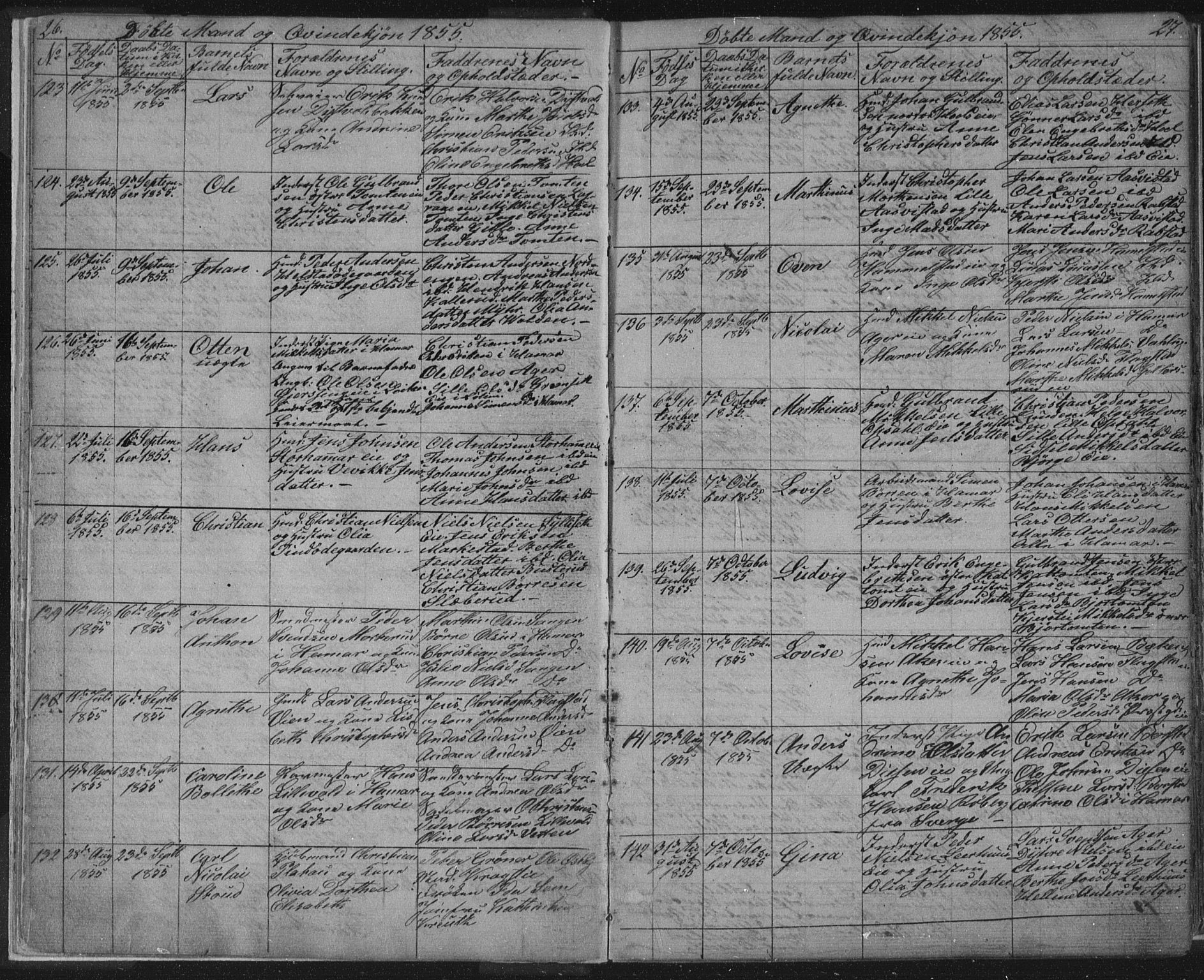 Vang prestekontor, Hedmark, AV/SAH-PREST-008/H/Ha/Hab/L0010A: Parish register (copy) no. 10a, 1854-1896, p. 26-27