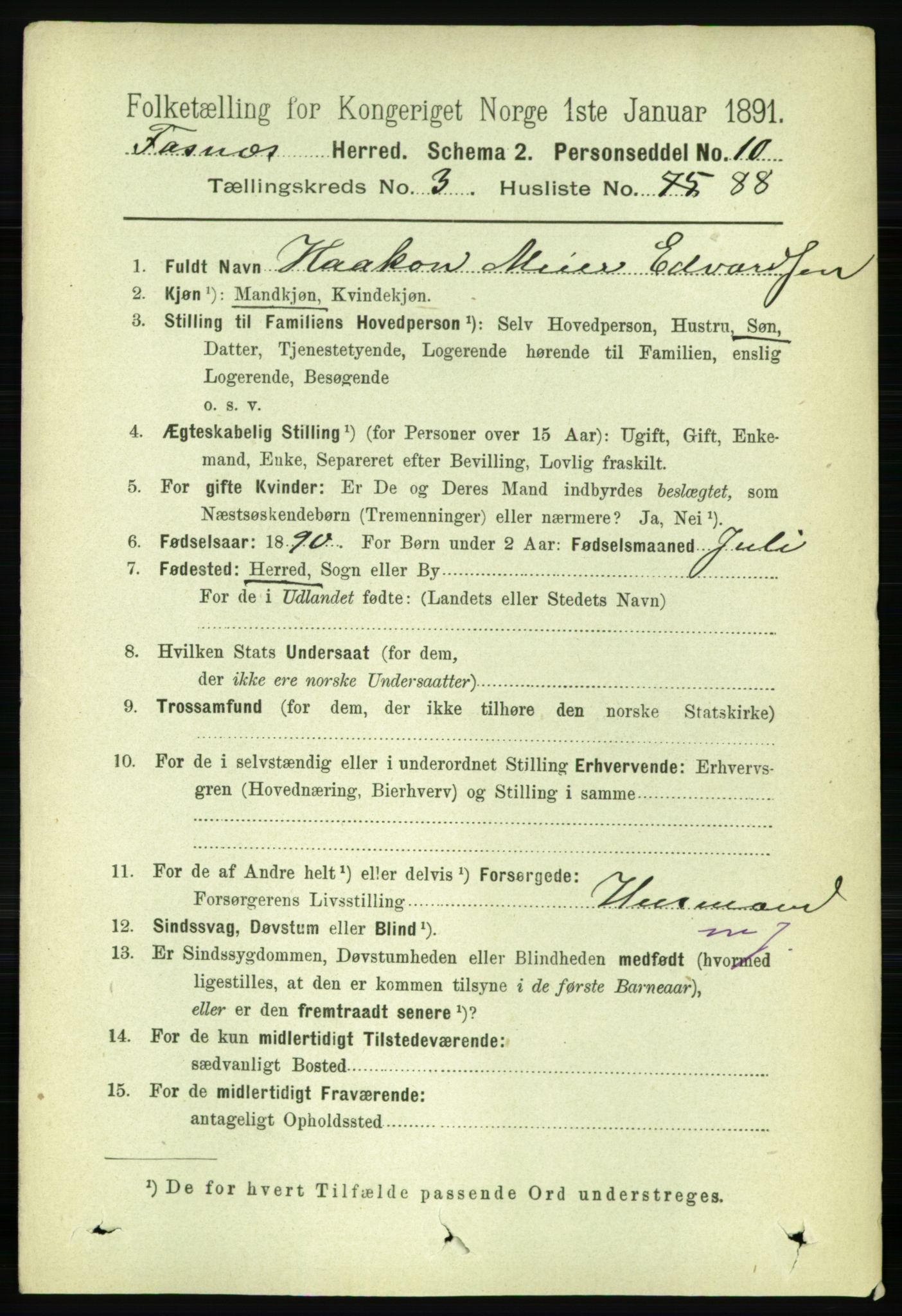 RA, 1891 census for 1748 Fosnes, 1891, p. 1334