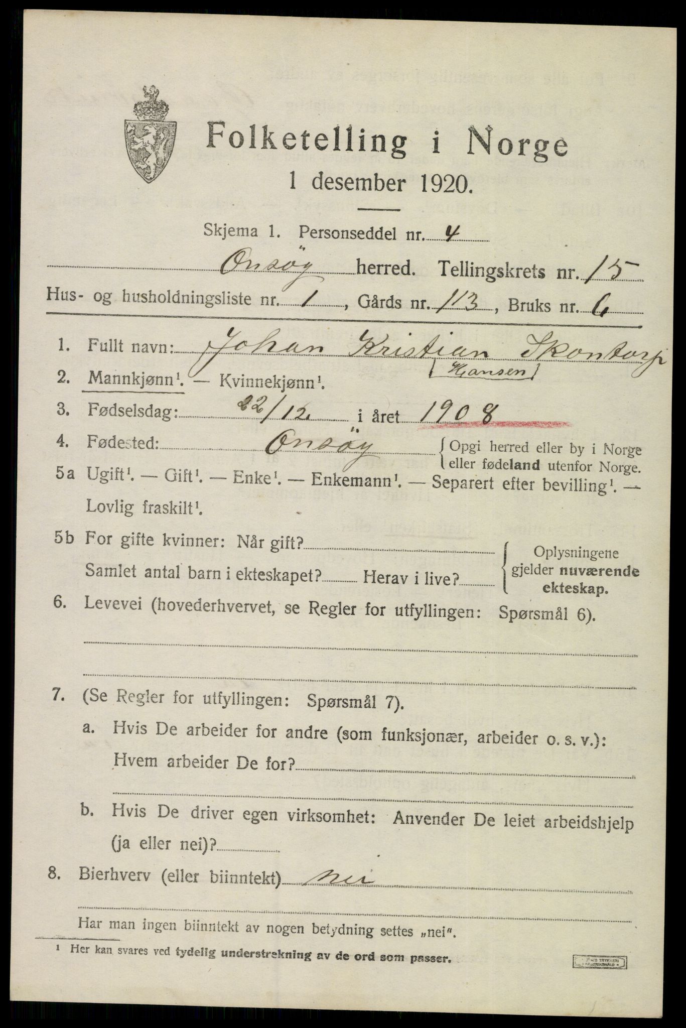 SAO, 1920 census for Onsøy, 1920, p. 17470