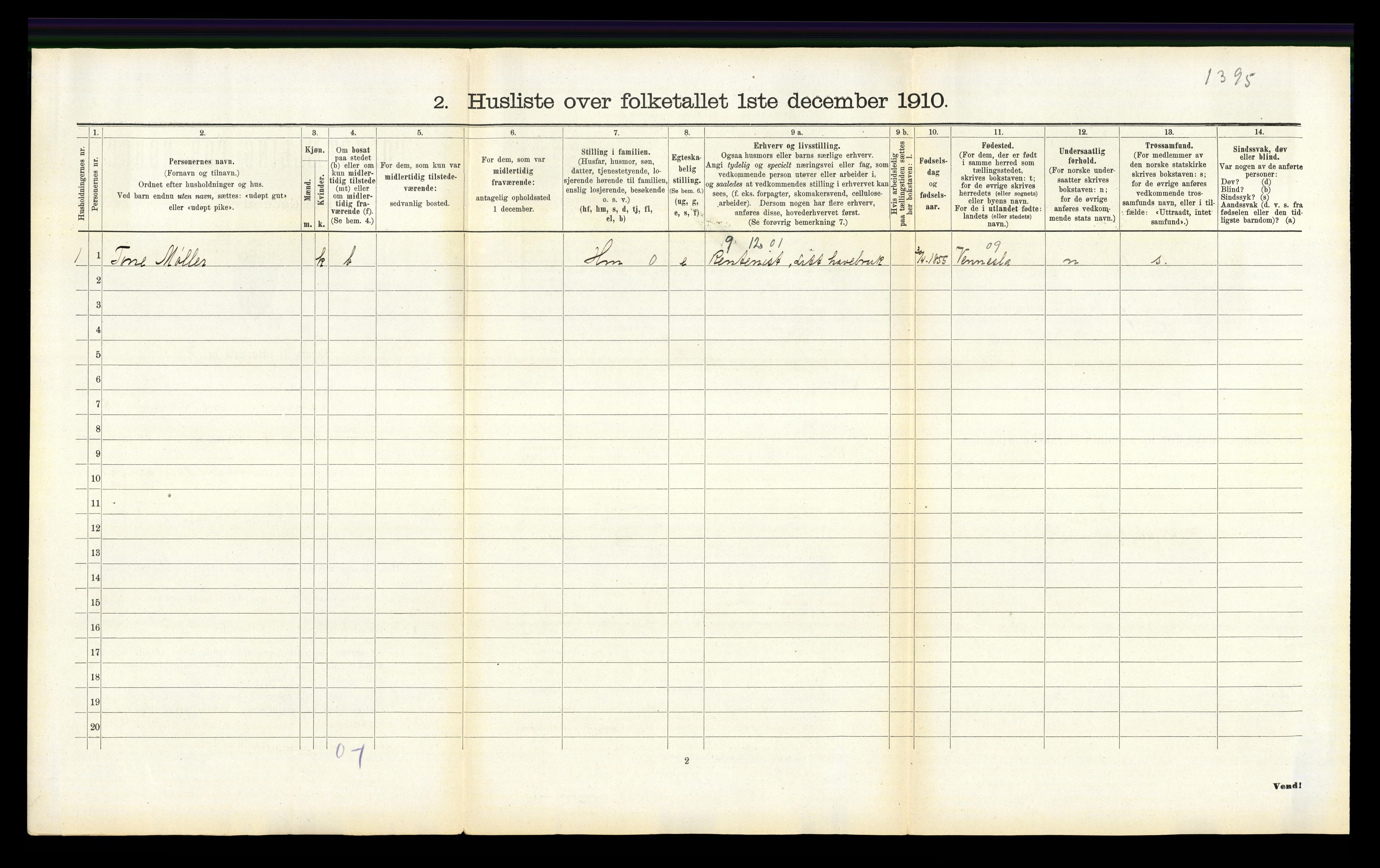 RA, 1910 census for Oddernes, 1910, p. 560