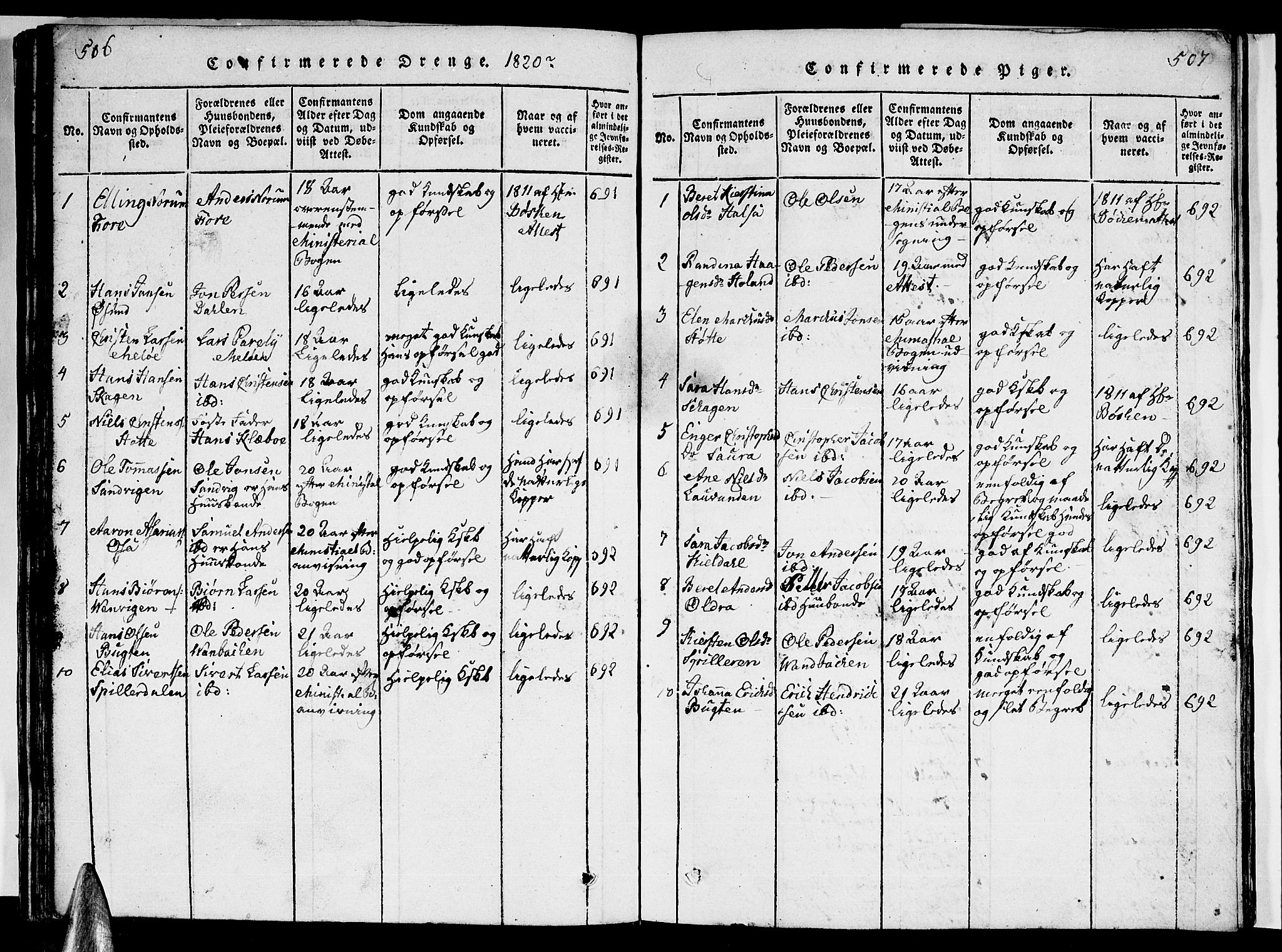 Ministerialprotokoller, klokkerbøker og fødselsregistre - Nordland, SAT/A-1459/841/L0617: Parish register (copy) no. 841C01 /2, 1820-1830, p. 506-507