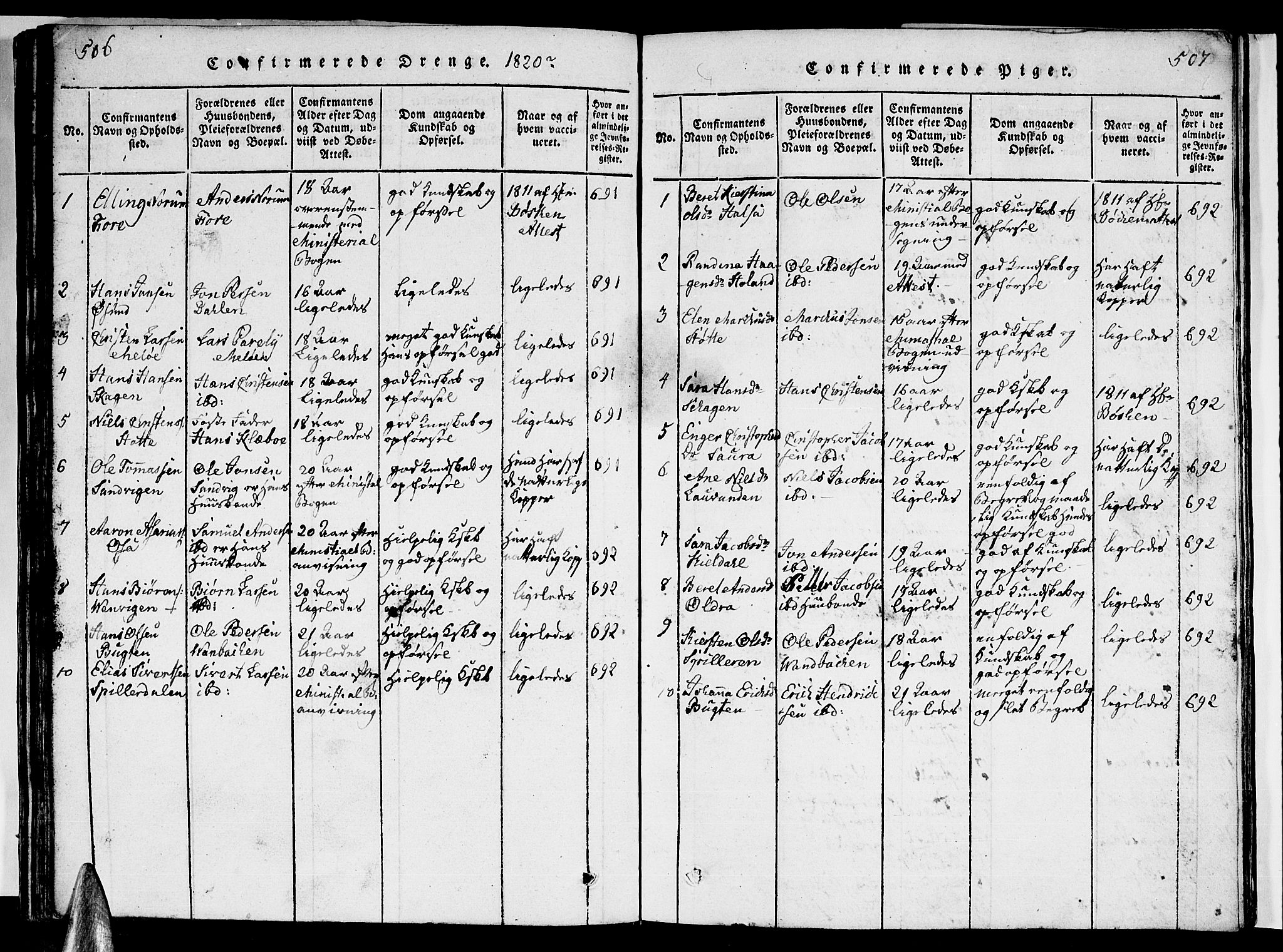 Ministerialprotokoller, klokkerbøker og fødselsregistre - Nordland, AV/SAT-A-1459/841/L0617: Parish register (copy) no. 841C01 /2, 1820-1830, p. 506-507