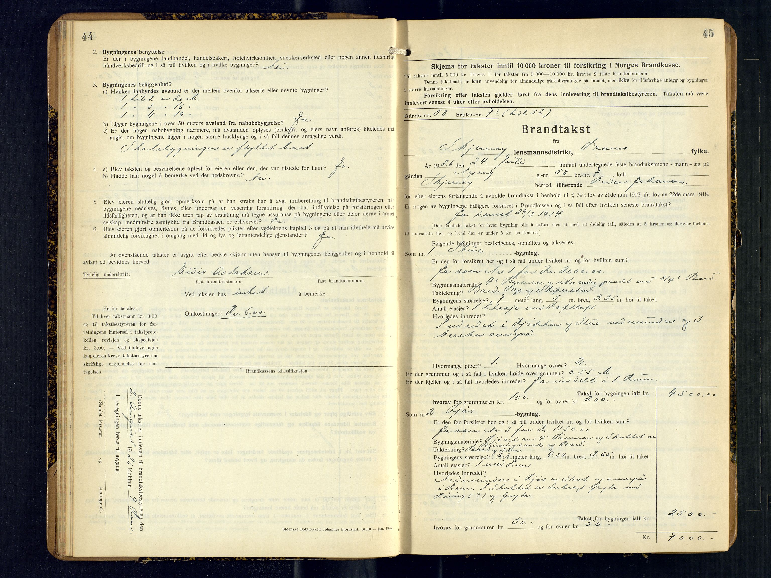 Skjervøy lensmannskontor, AV/SATØ-SATØ-63/F/Fu/Fub/L0260: Branntakstprotokoll (S), 1926-1927, p. 44-45