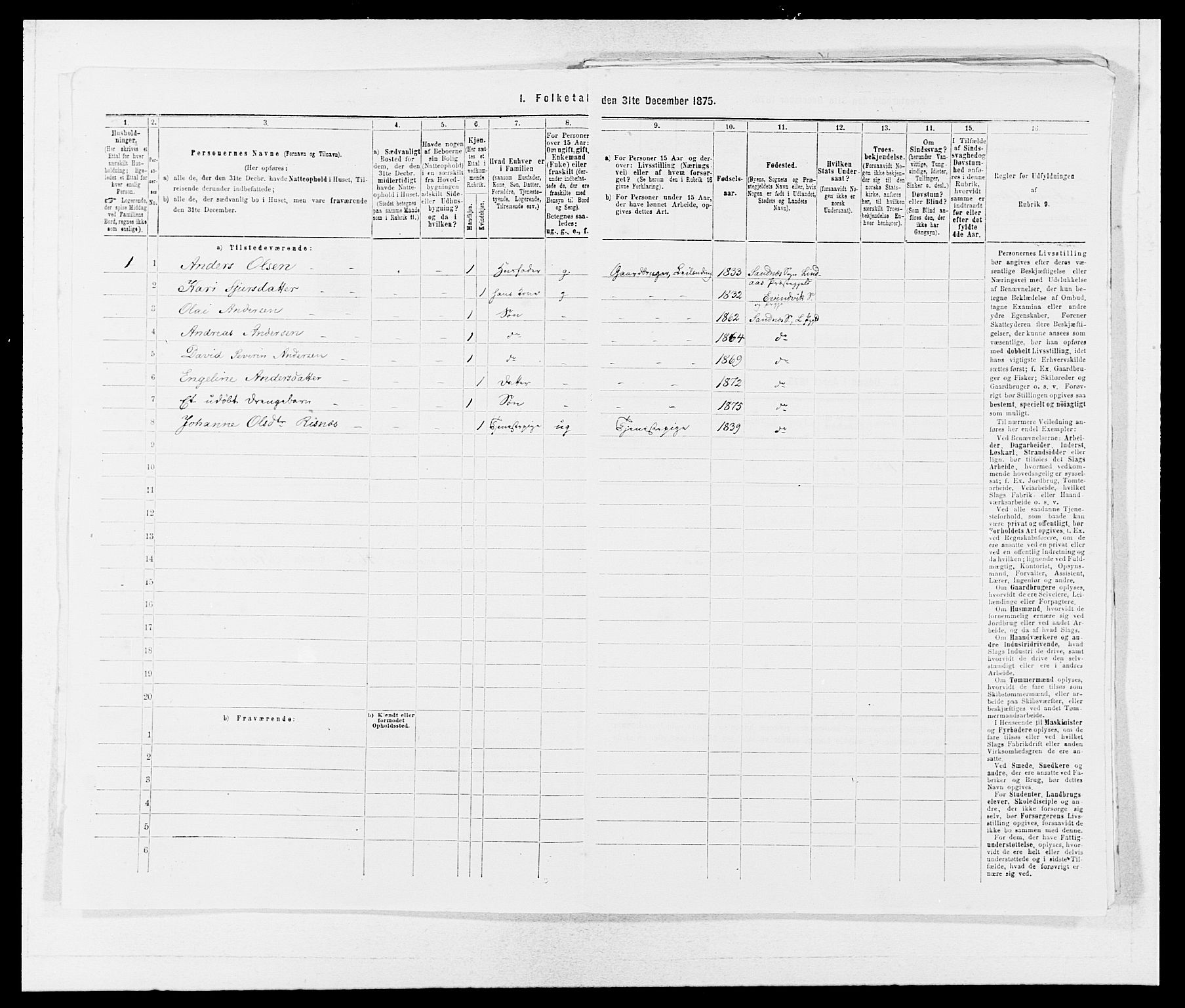 SAB, 1875 census for 1263P Lindås, 1875, p. 233