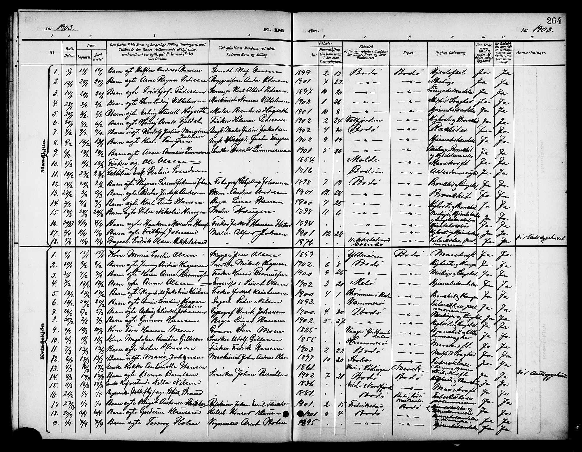 Ministerialprotokoller, klokkerbøker og fødselsregistre - Nordland, AV/SAT-A-1459/801/L0033: Parish register (copy) no. 801C08, 1898-1910, p. 264