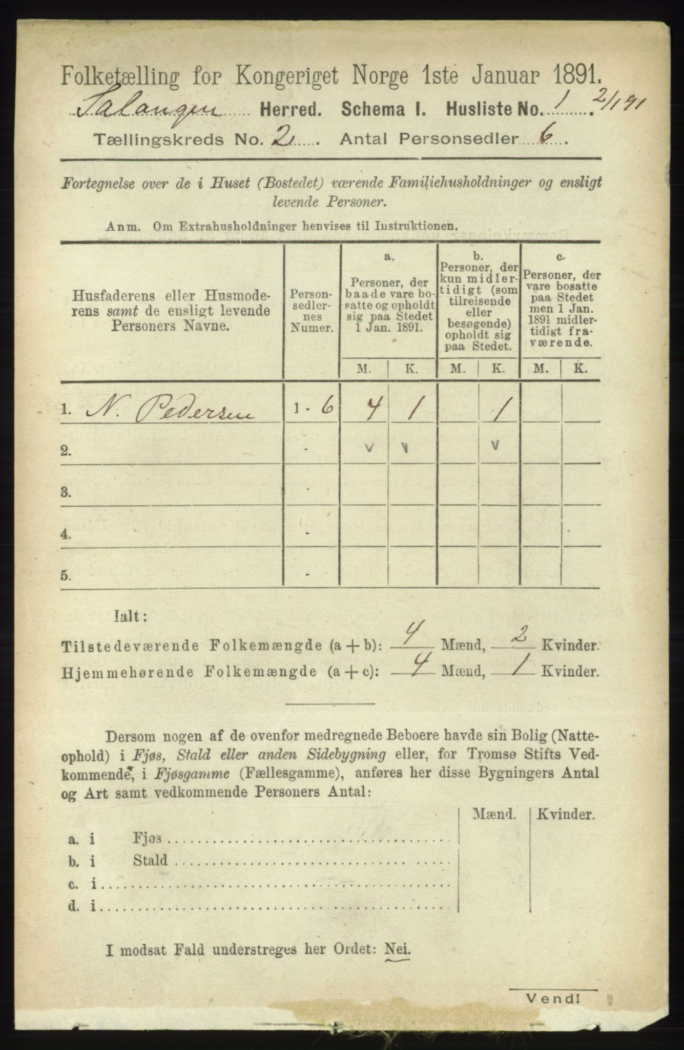 RA, 1891 census for 1921 Salangen, 1891, p. 475