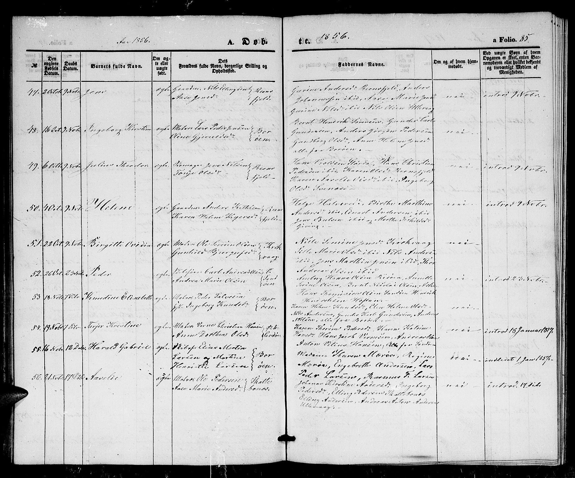 Dypvåg sokneprestkontor, AV/SAK-1111-0007/F/Fb/Fba/L0010: Parish register (copy) no. B 10, 1842-1857, p. 85