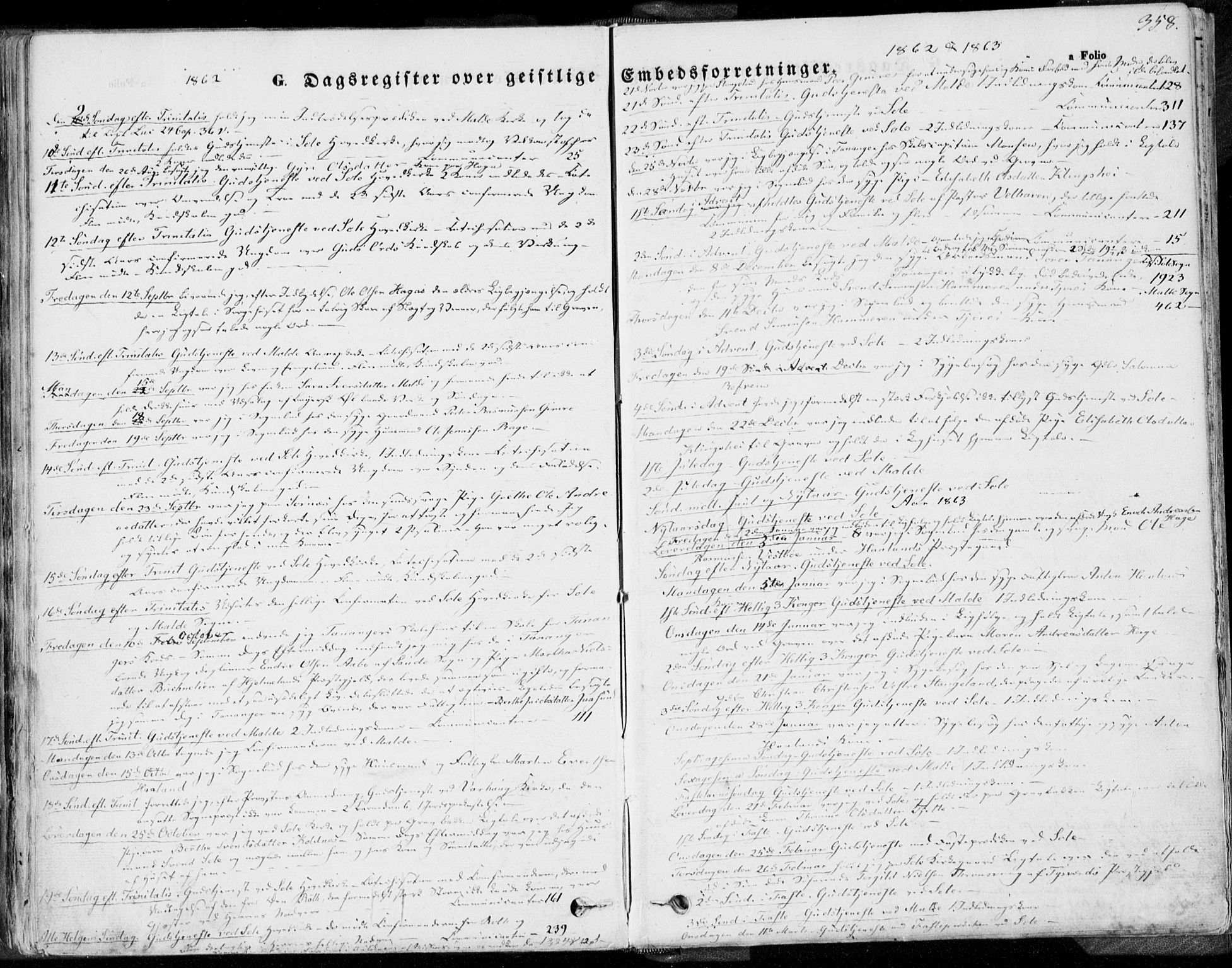 Håland sokneprestkontor, AV/SAST-A-101802/001/30BA/L0008: Parish register (official) no. A 7.2, 1854-1870, p. 358