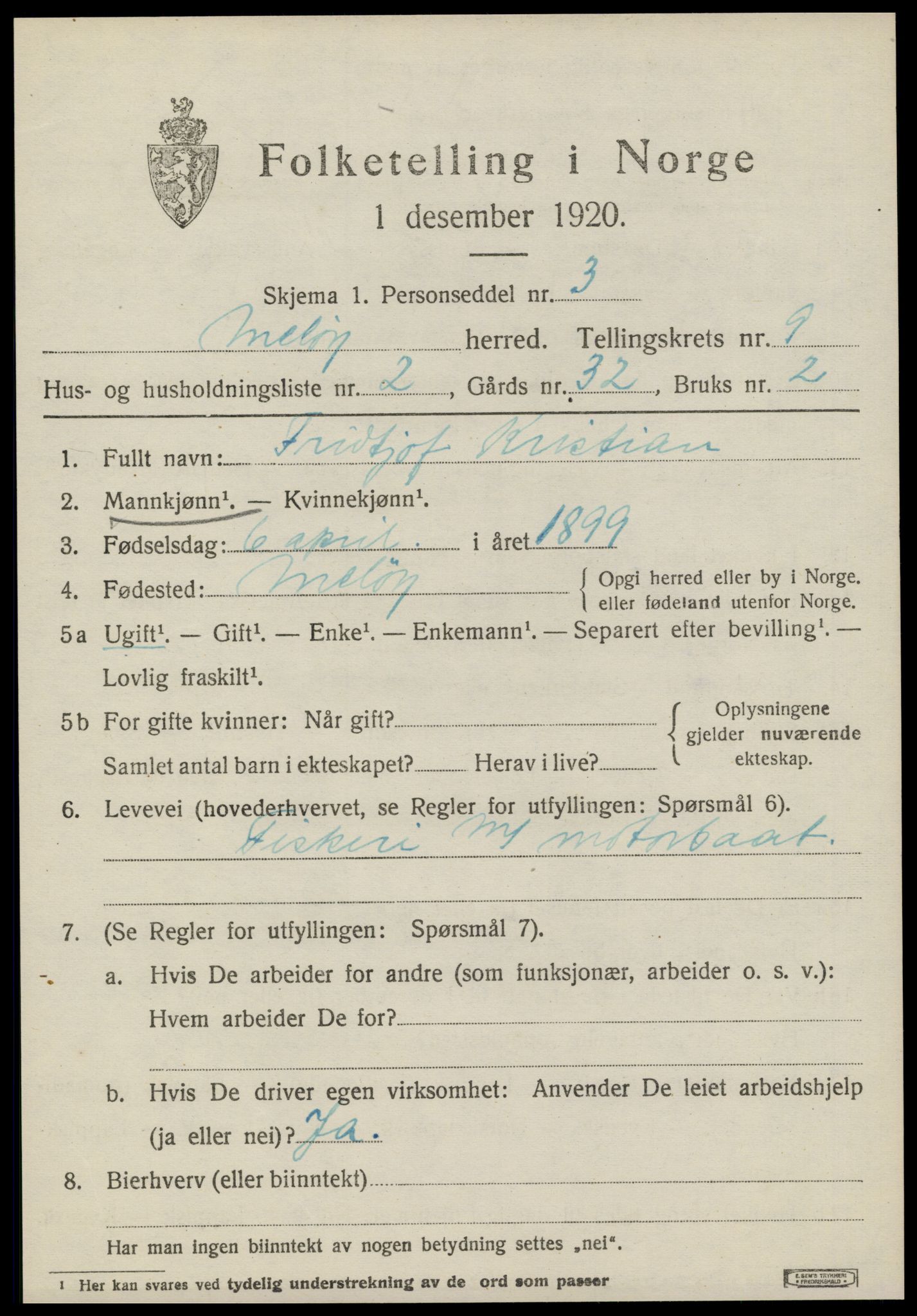 SAT, 1920 census for Meløy, 1920, p. 4427