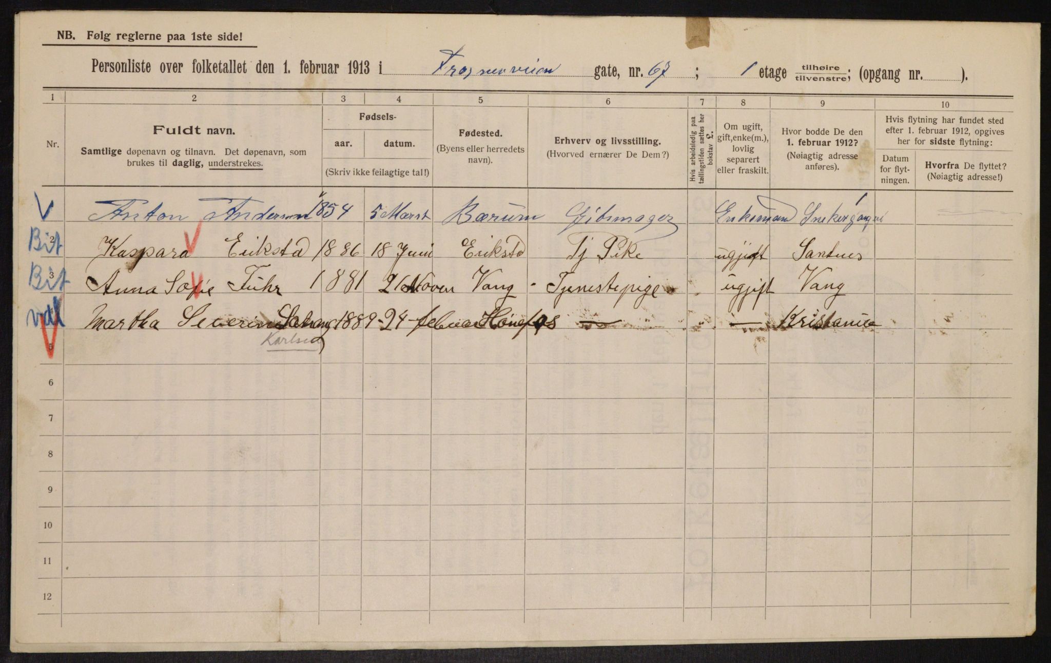 OBA, Municipal Census 1913 for Kristiania, 1913, p. 28081