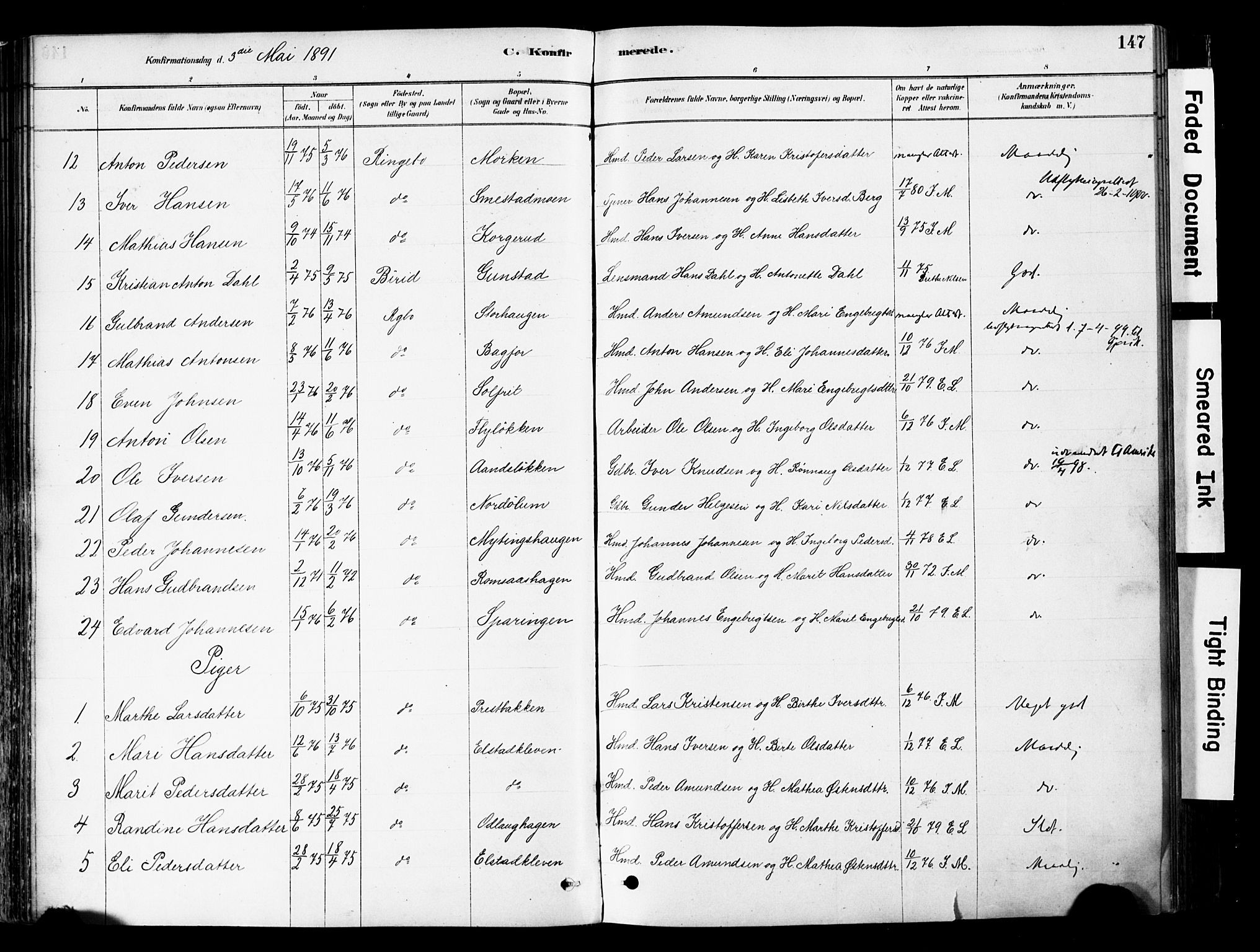 Ringebu prestekontor, AV/SAH-PREST-082/H/Ha/Haa/L0008: Parish register (official) no. 8, 1878-1898, p. 147