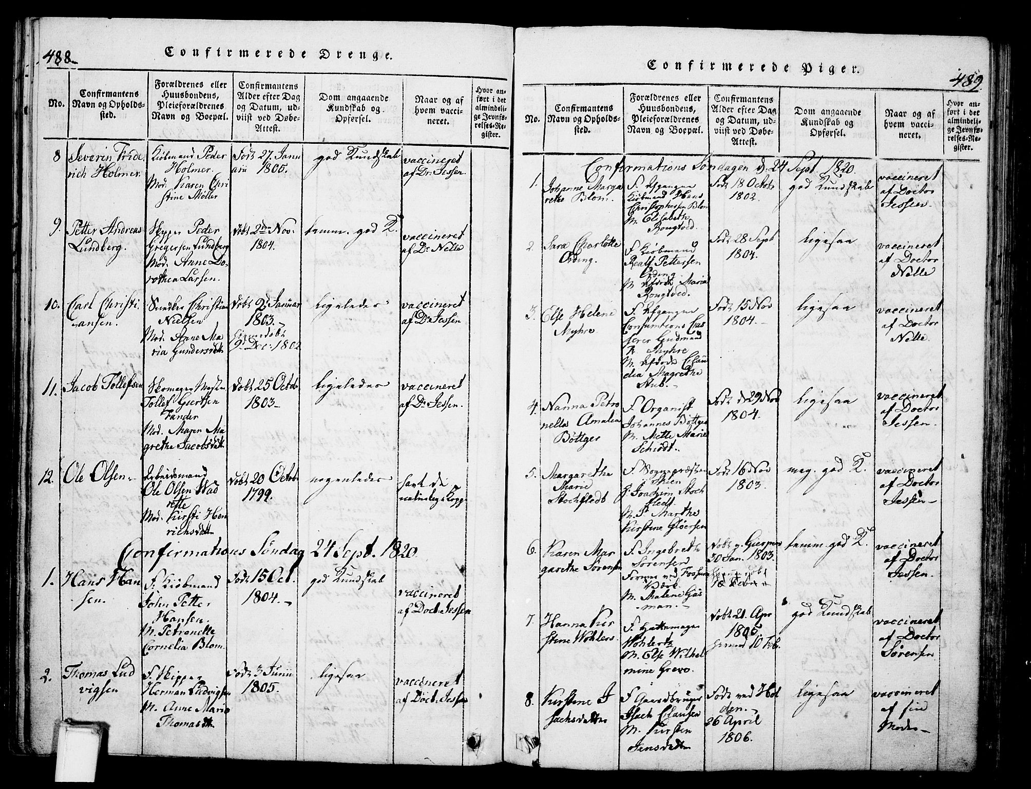 Skien kirkebøker, AV/SAKO-A-302/G/Ga/L0002: Parish register (copy) no. 2, 1814-1842, p. 488-489