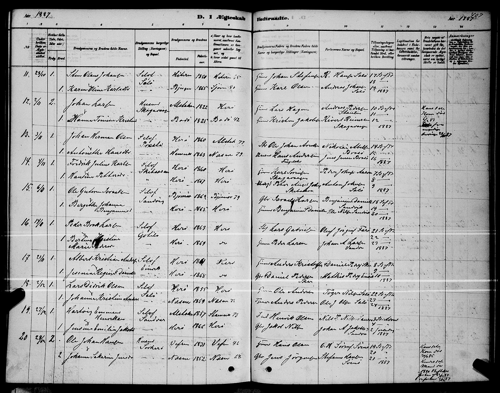 Ministerialprotokoller, klokkerbøker og fødselsregistre - Nordland, AV/SAT-A-1459/834/L0513: Parish register (copy) no. 834C04, 1877-1892, p. 407