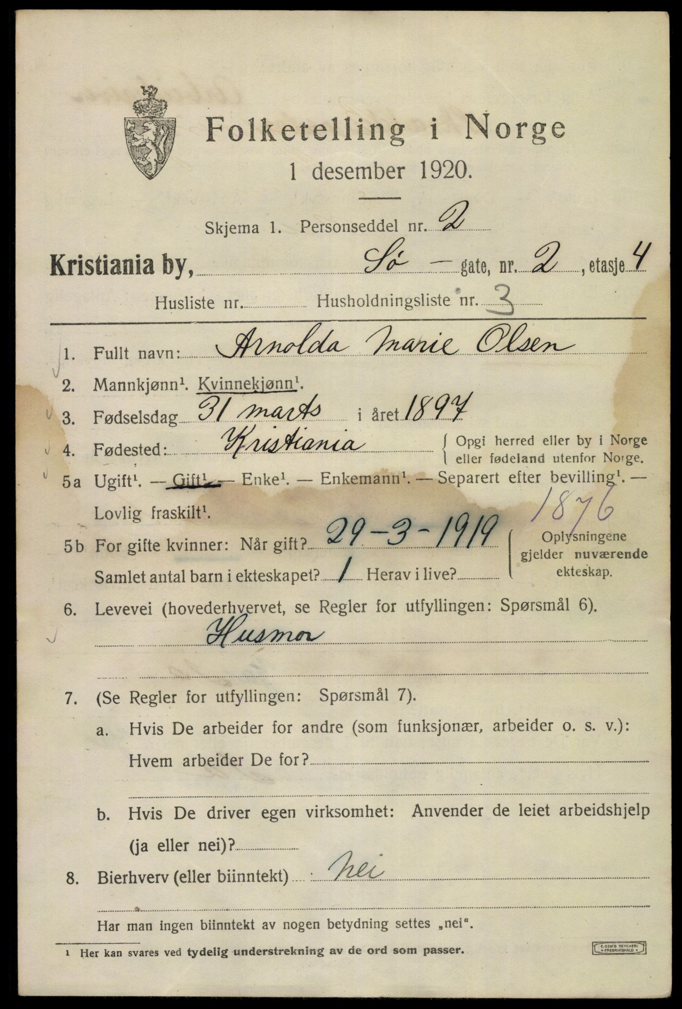 SAO, 1920 census for Kristiania, 1920, p. 560863