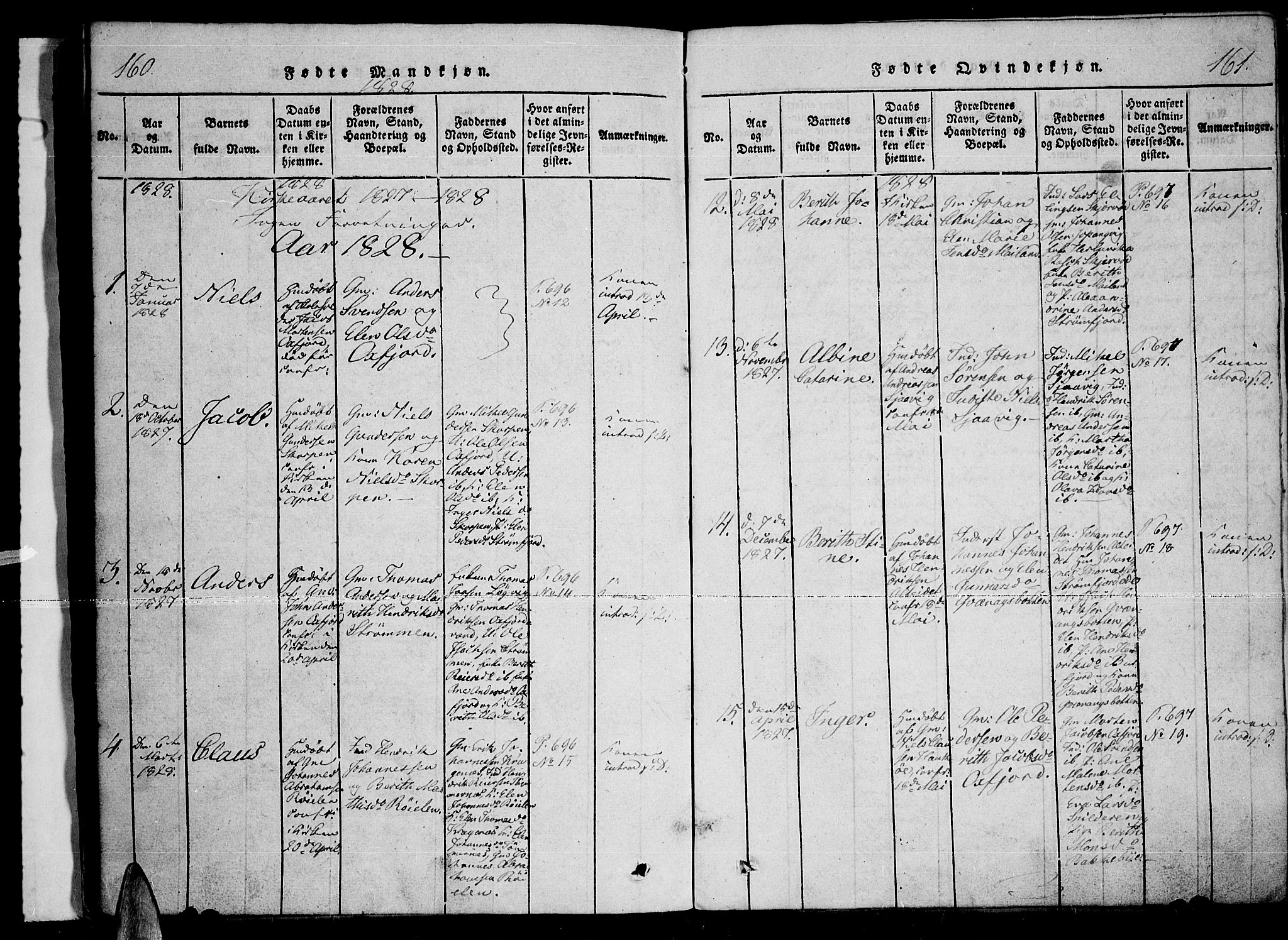 Skjervøy sokneprestkontor, AV/SATØ-S-1300/H/Ha/Haa/L0004kirke: Parish register (official) no. 4, 1820-1838, p. 160-161