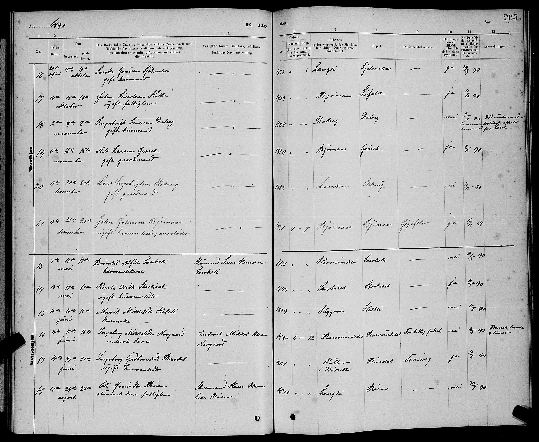 Ministerialprotokoller, klokkerbøker og fødselsregistre - Møre og Romsdal, AV/SAT-A-1454/598/L1077: Parish register (copy) no. 598C02, 1879-1891, p. 265