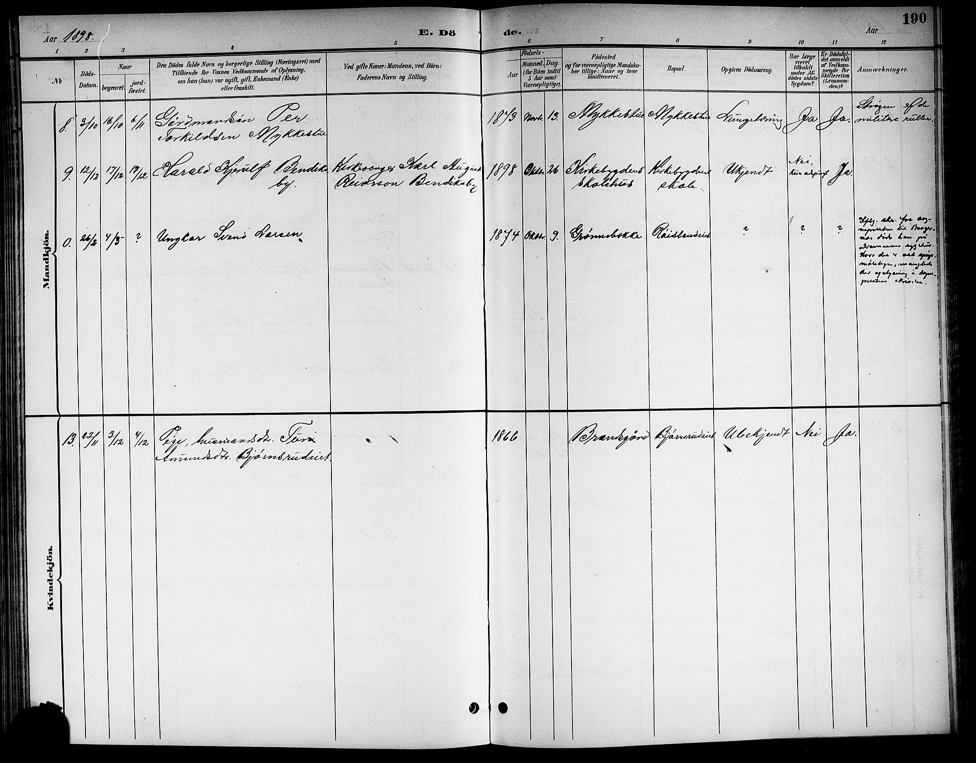 Nore kirkebøker, AV/SAKO-A-238/G/Gb/L0003: Parish register (copy) no. II 3, 1894-1923, p. 190