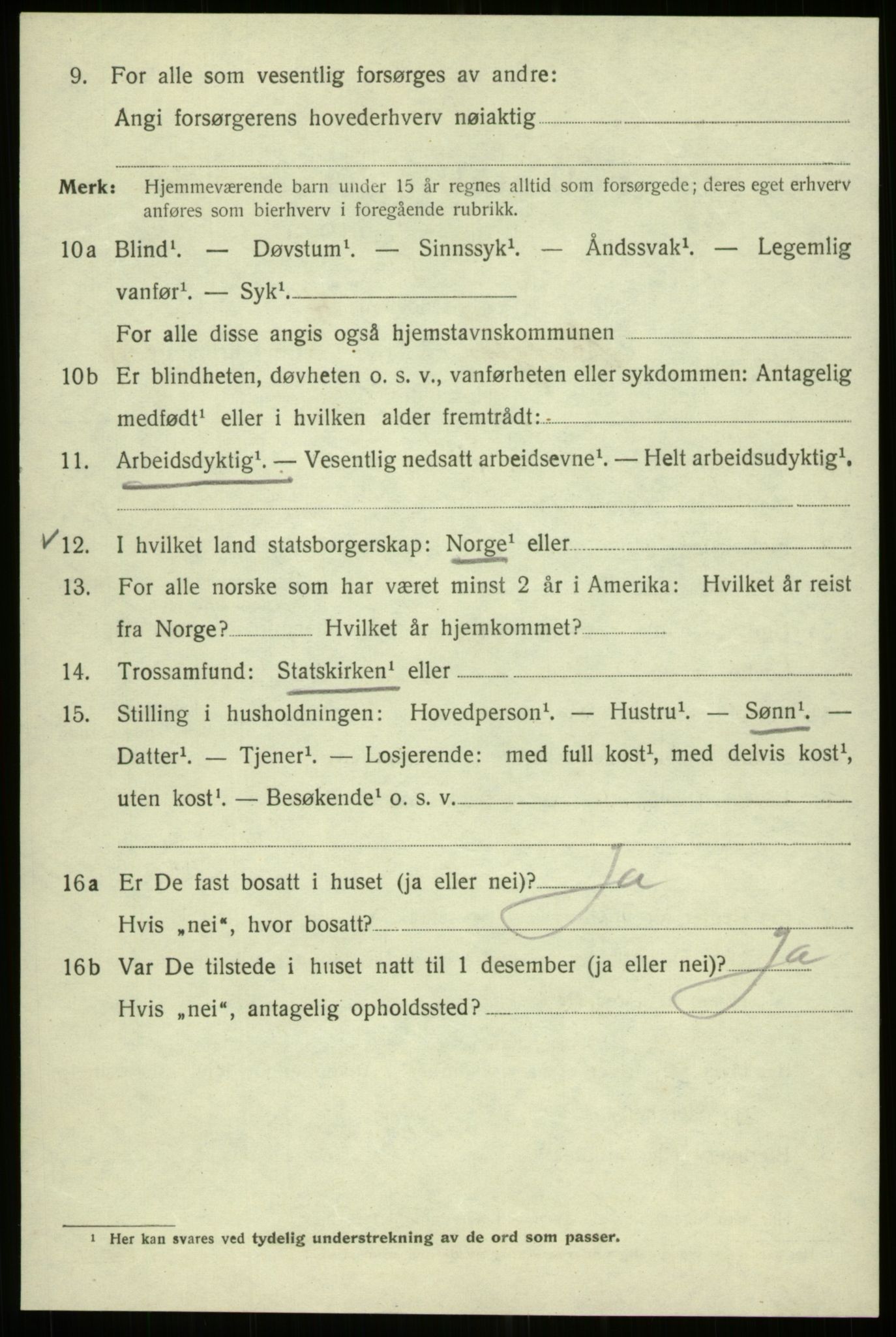 SAB, 1920 census for Bergen, 1920, p. 110406