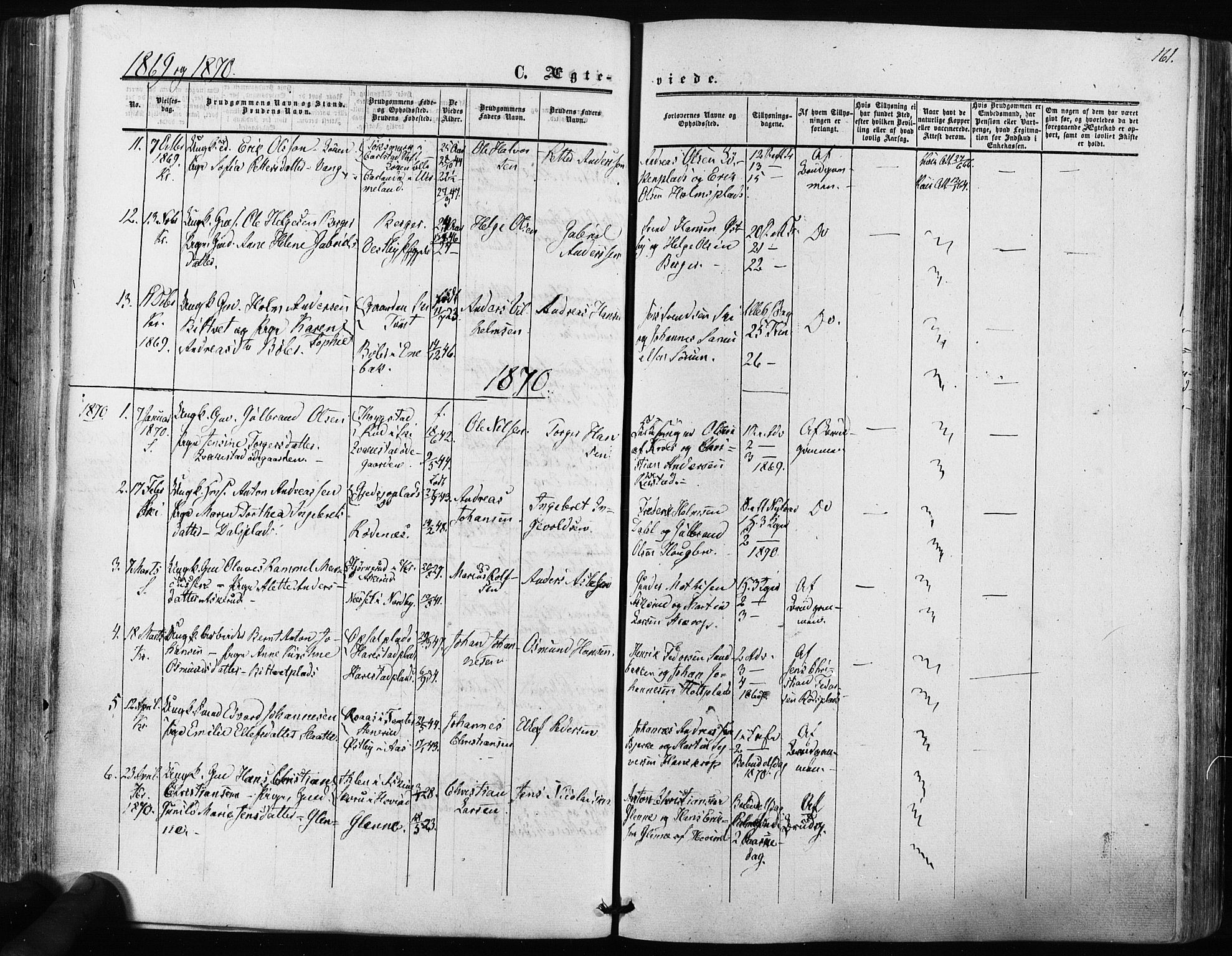 Kråkstad prestekontor Kirkebøker, SAO/A-10125a/F/Fa/L0007: Parish register (official) no. I 7, 1858-1870, p. 161