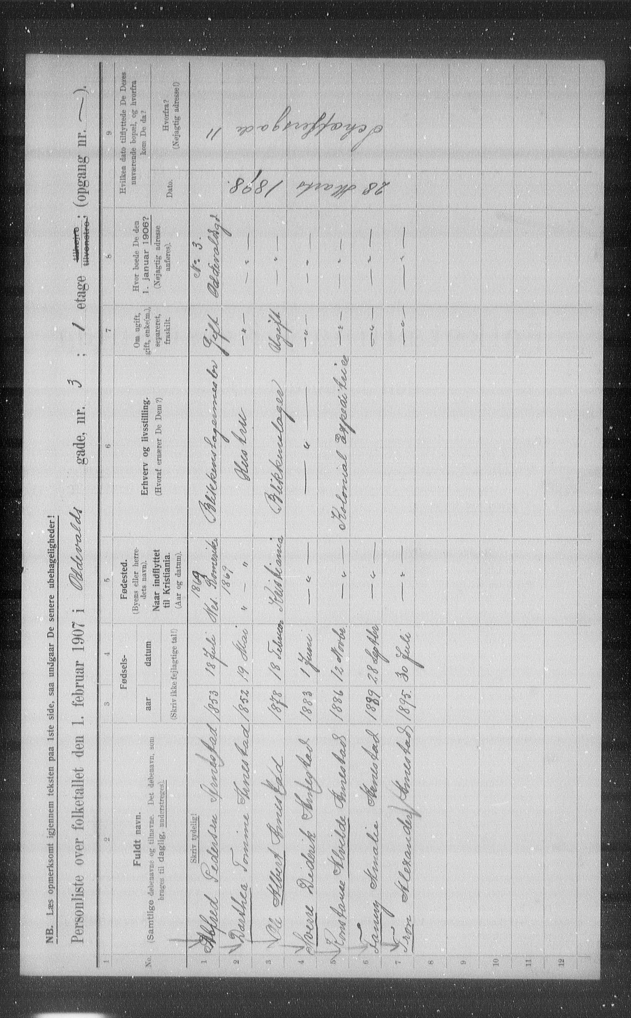 OBA, Municipal Census 1907 for Kristiania, 1907, p. 38195