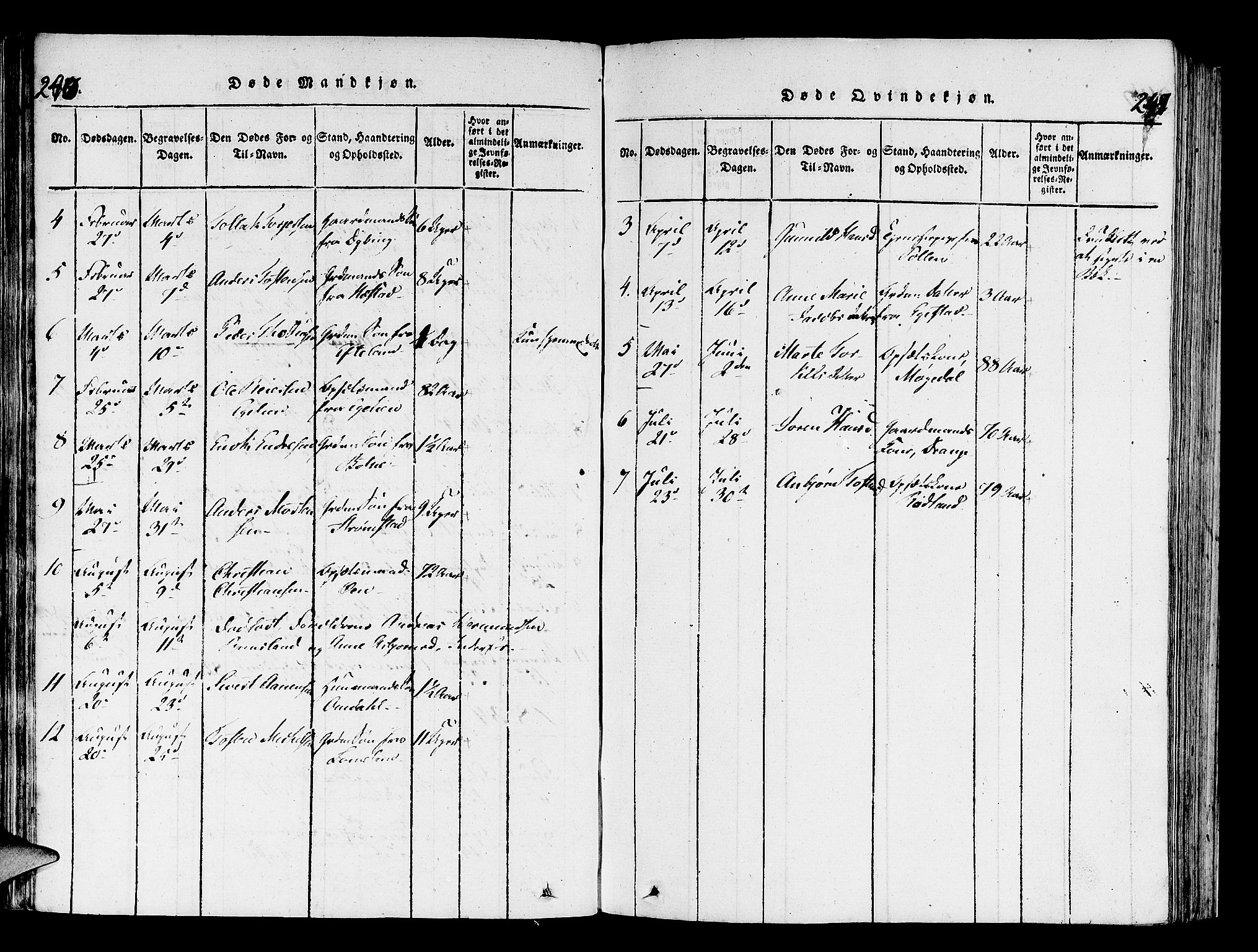 Helleland sokneprestkontor, AV/SAST-A-101810: Parish register (official) no. A 4, 1815-1834, p. 240-241