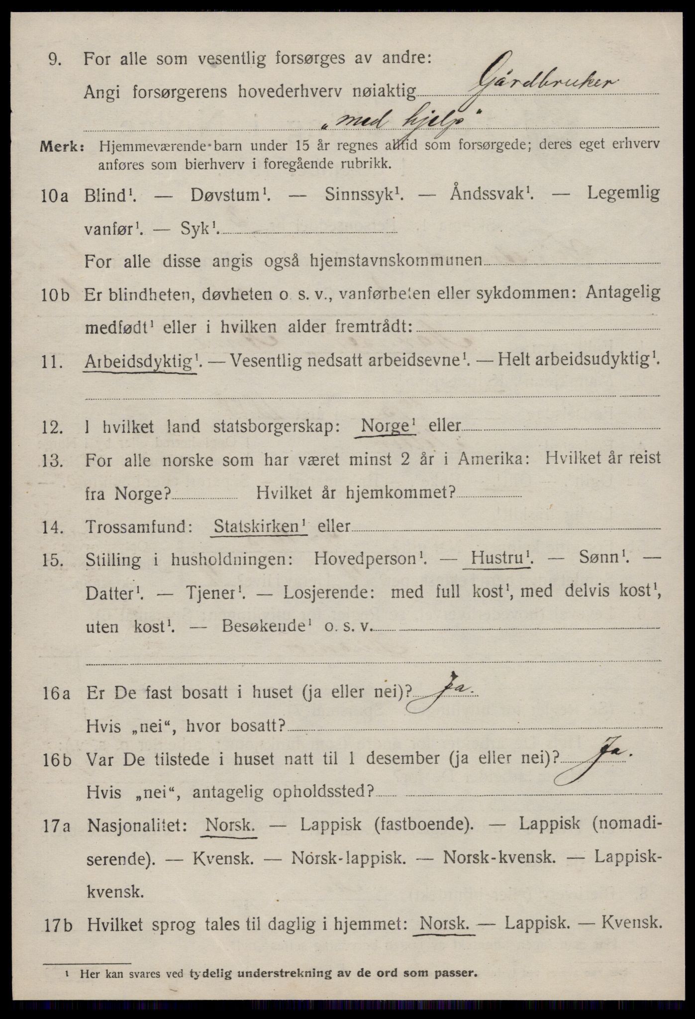 SAT, 1920 census for Leinstrand, 1920, p. 3806