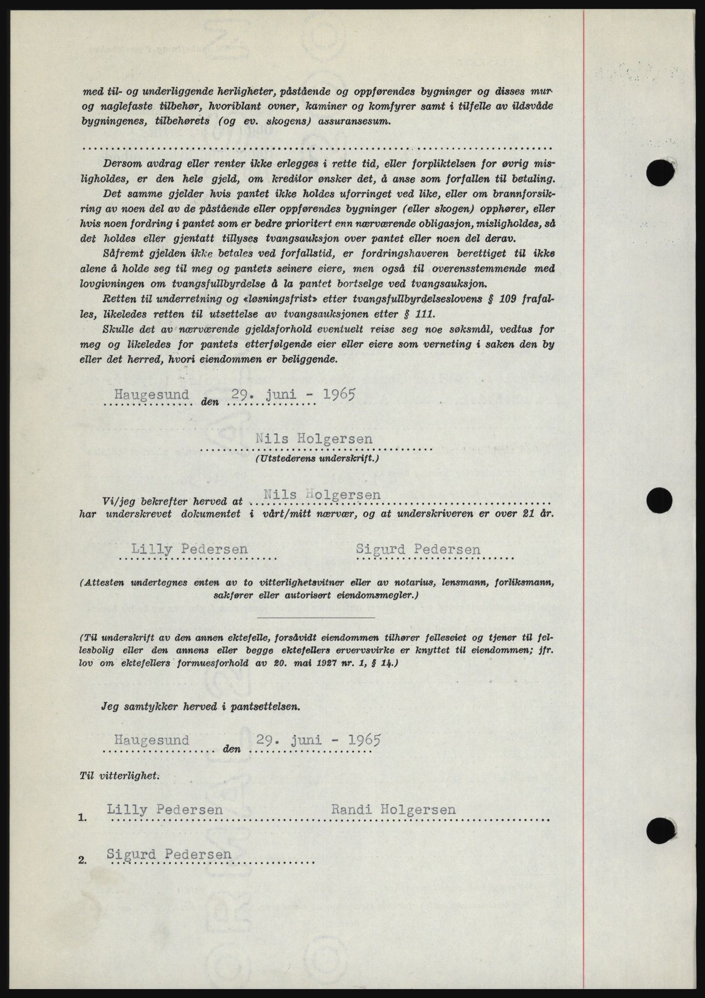 Haugesund tingrett, AV/SAST-A-101415/01/II/IIC/L0053: Mortgage book no. B 53, 1965-1965, Diary no: : 1607/1965