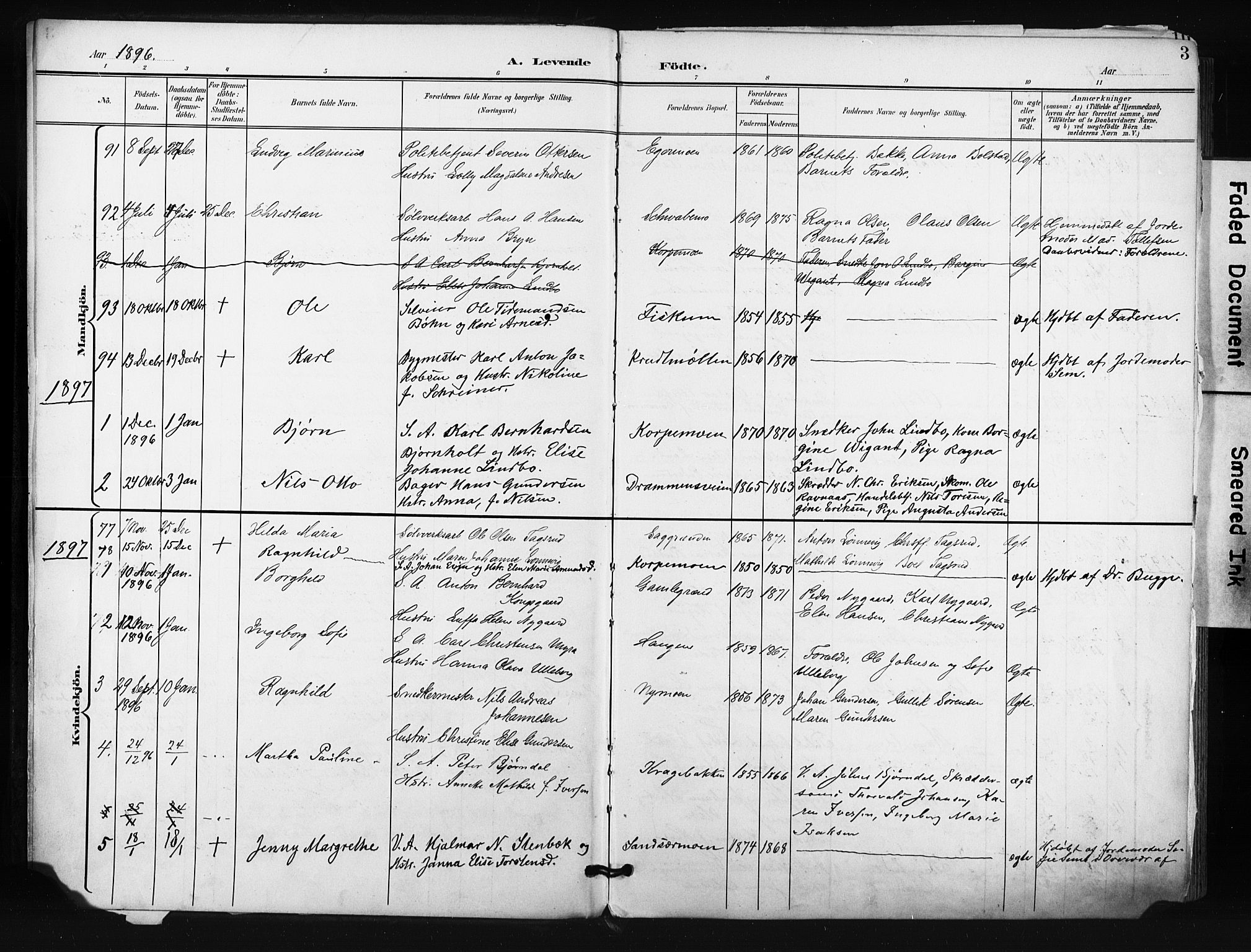 Kongsberg kirkebøker, SAKO/A-22/F/Fb/L0003: Parish register (official) no. II 3, 1896-1905, p. 3