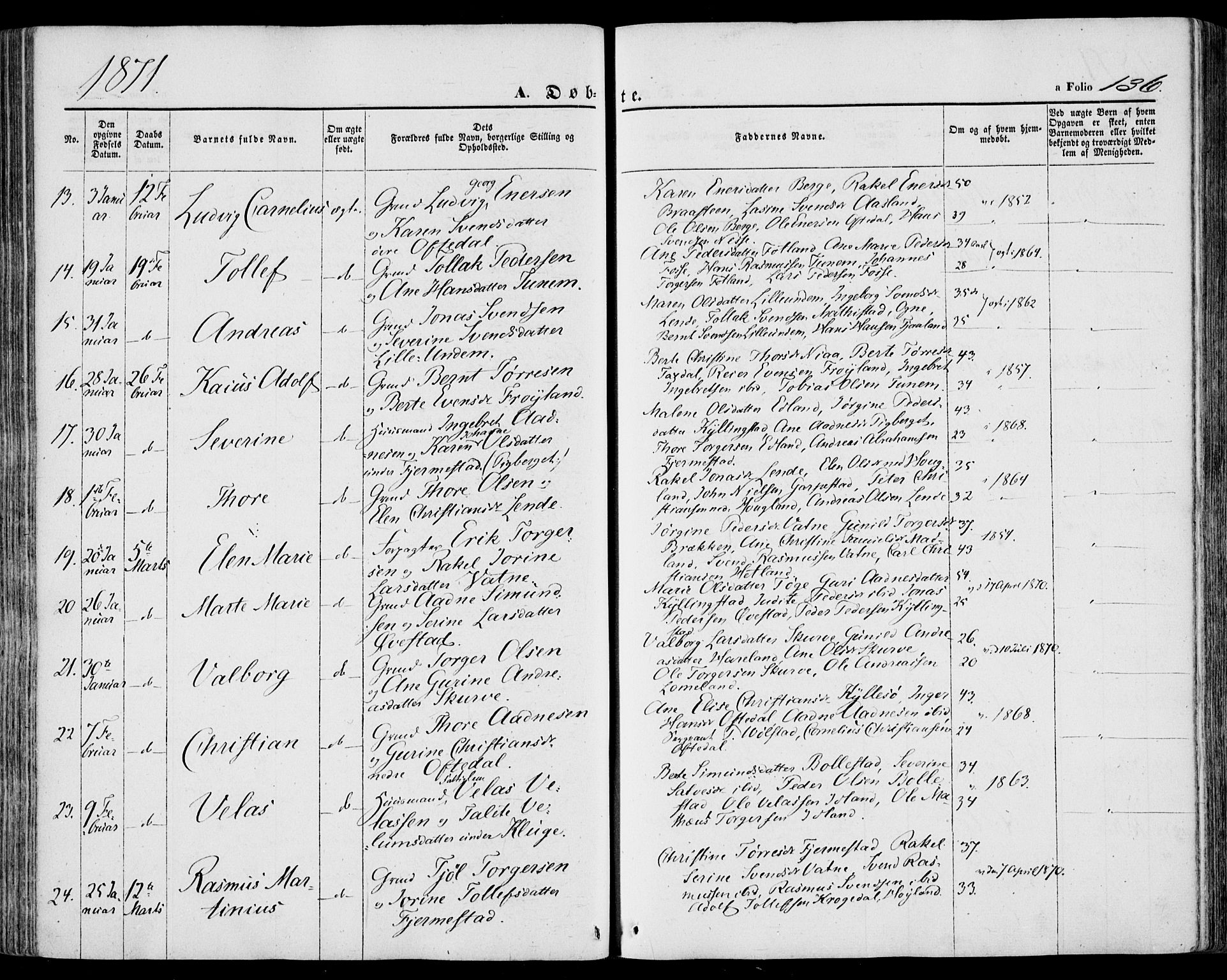 Lye sokneprestkontor, AV/SAST-A-101794/001/30BA/L0007: Parish register (official) no. A 6, 1856-1871, p. 136