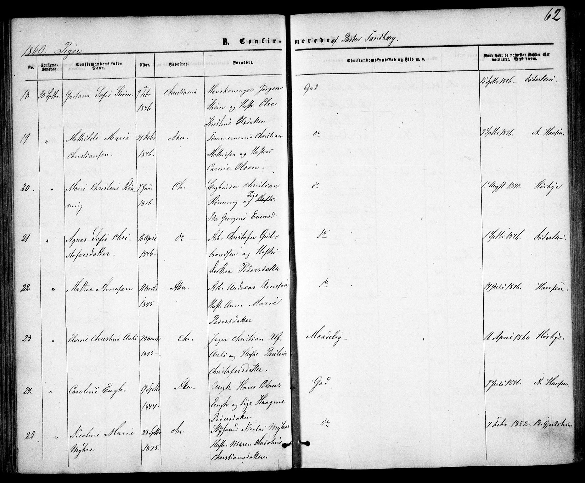 Trefoldighet prestekontor Kirkebøker, AV/SAO-A-10882/F/Fb/L0001: Parish register (official) no. II 1, 1858-1871, p. 62