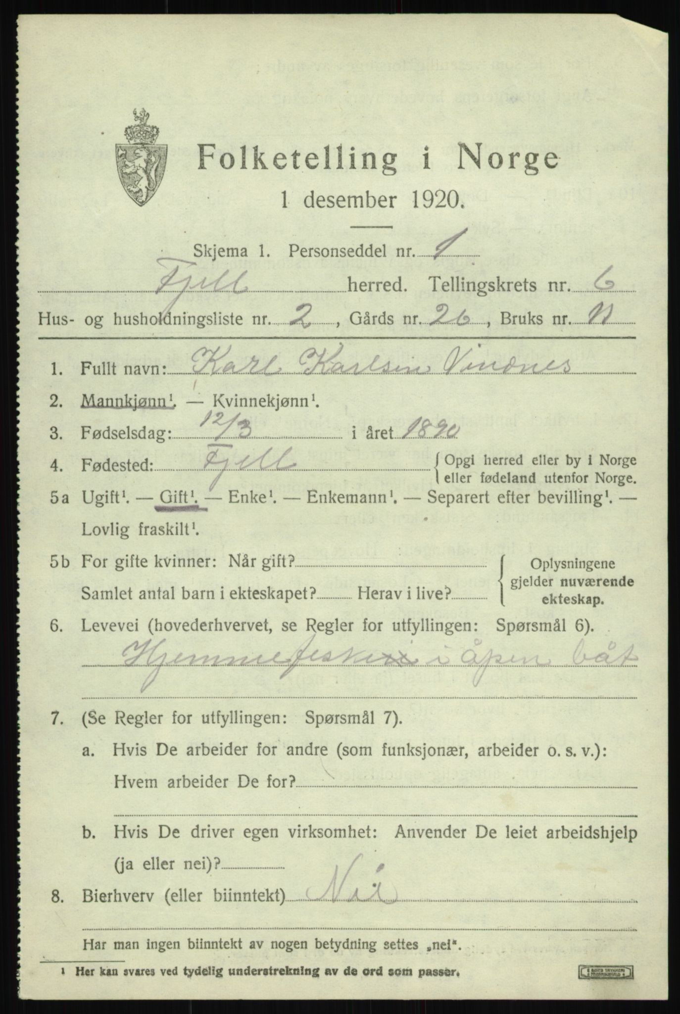 SAB, 1920 census for Fjell, 1920, p. 5222