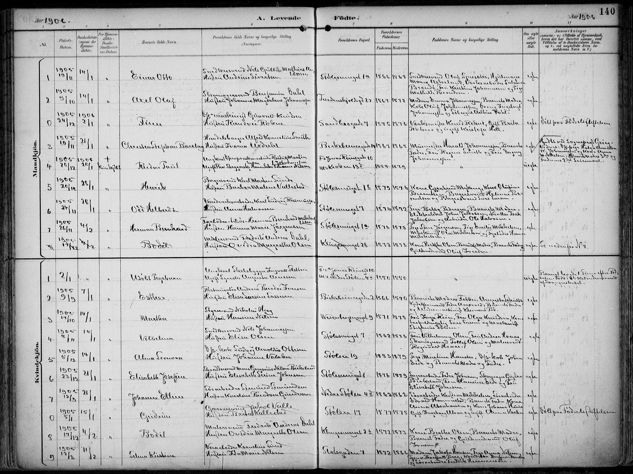 Mariakirken Sokneprestembete, SAB/A-76901/H/Hab/L0005: Parish register (copy) no. A 5, 1893-1913, p. 140
