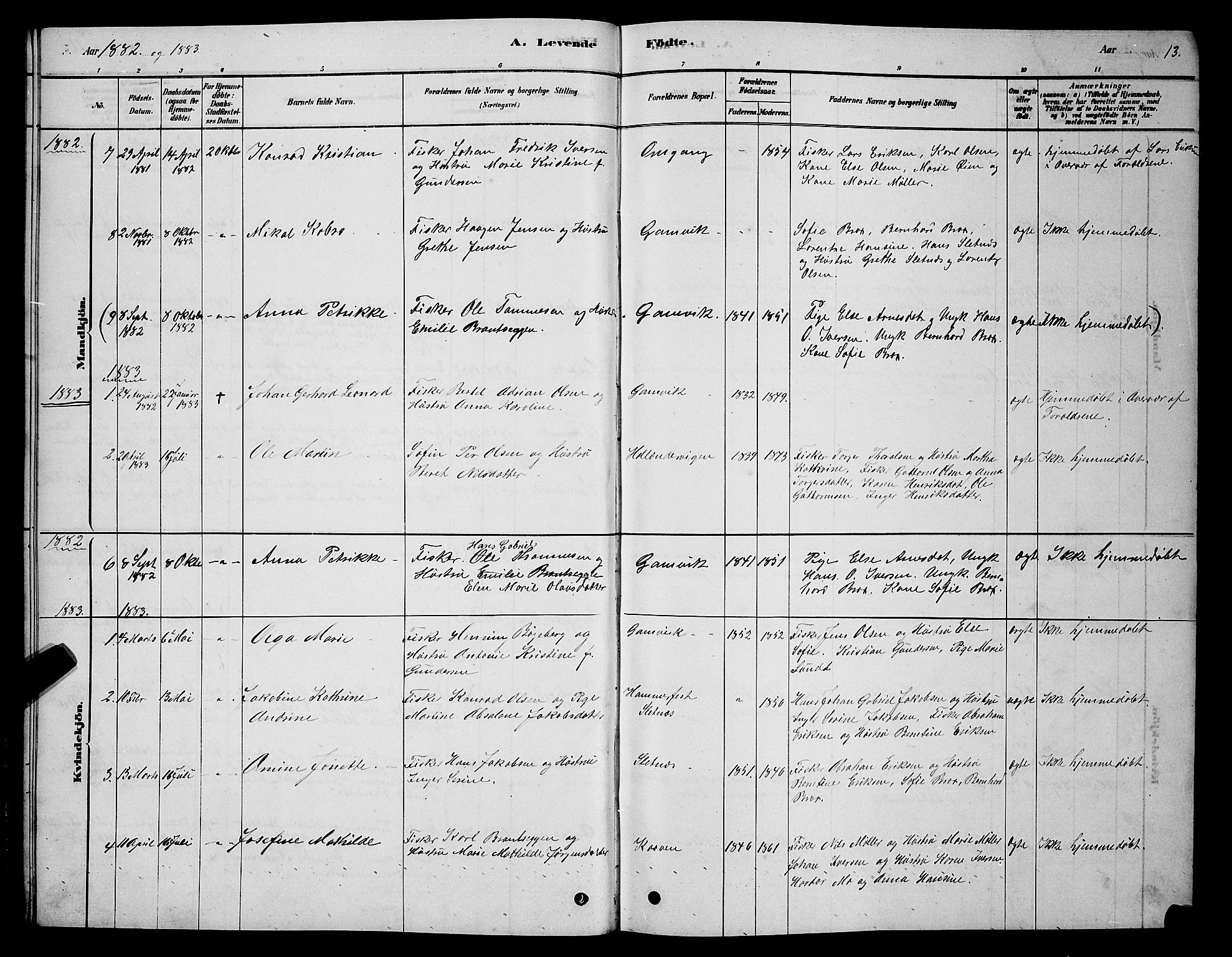 Tana sokneprestkontor, SATØ/S-1334/H/Hb/L0005klokker: Parish register (copy) no. 5, 1878-1891, p. 13