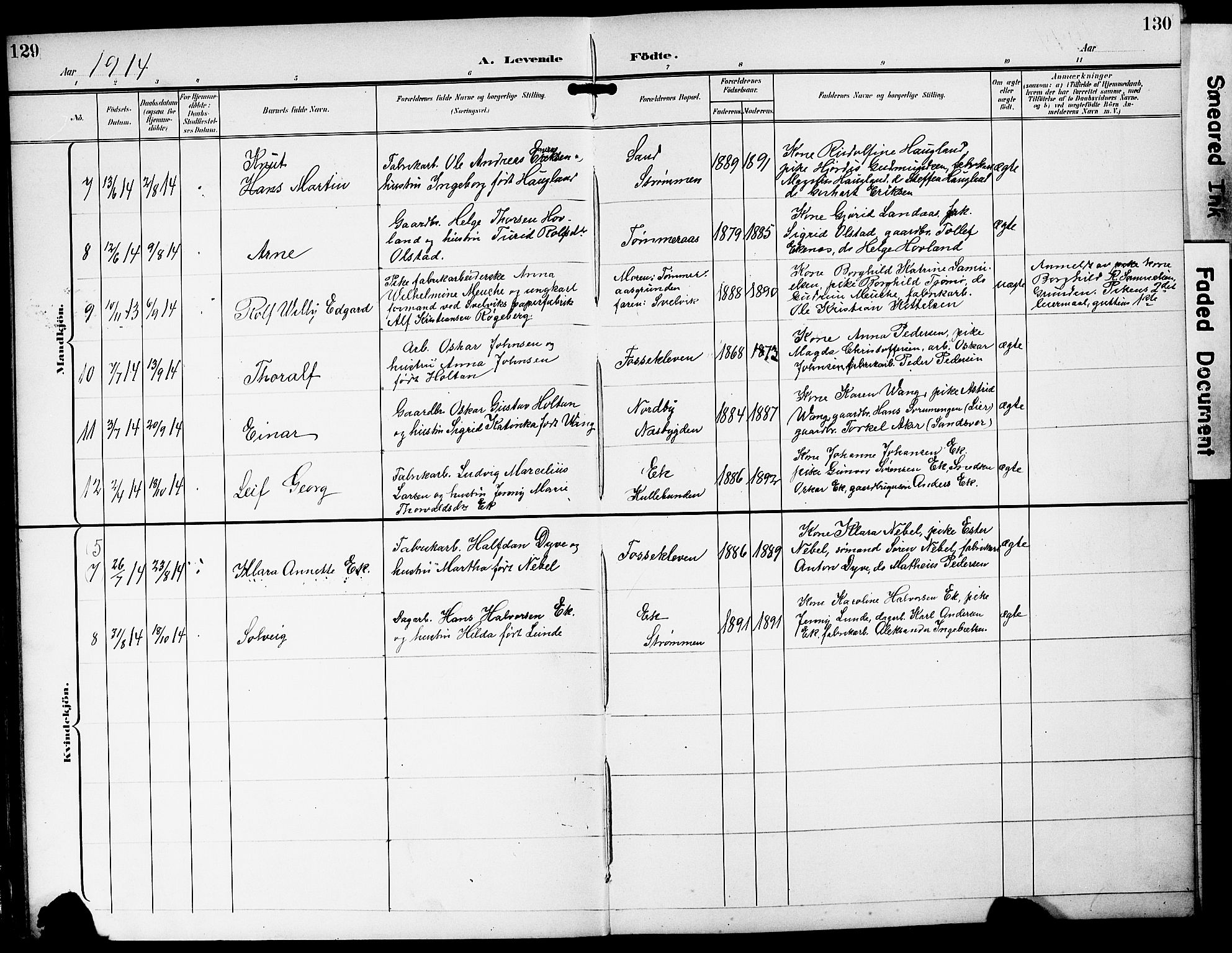Strømm kirkebøker, AV/SAKO-A-322/G/Ga/L0004: Parish register (copy) no. I 4, 1897-1927, p. 129-130