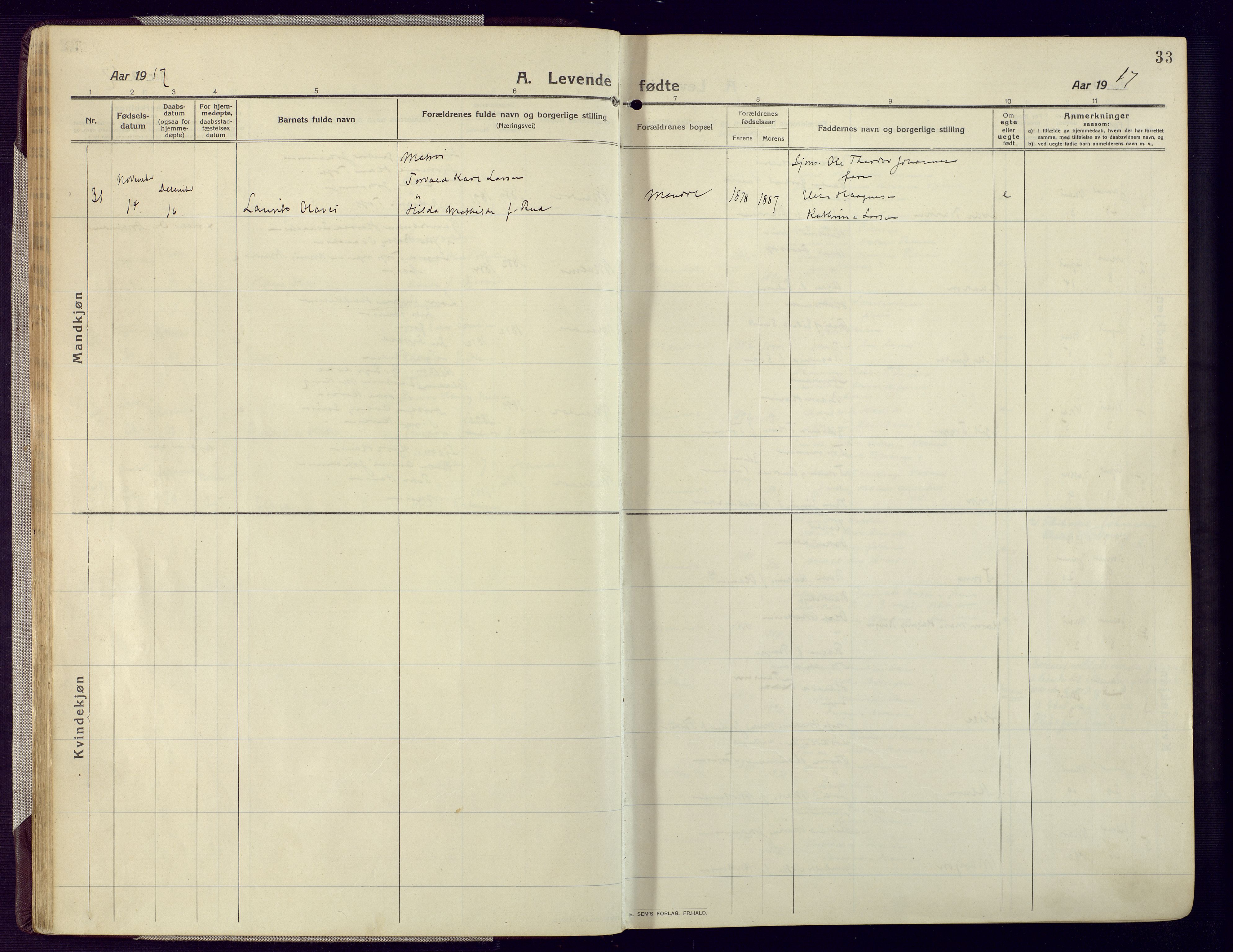 Mandal sokneprestkontor, AV/SAK-1111-0030/F/Fa/Fac/L0001: Parish register (official) no. A 1, 1913-1925, p. 33