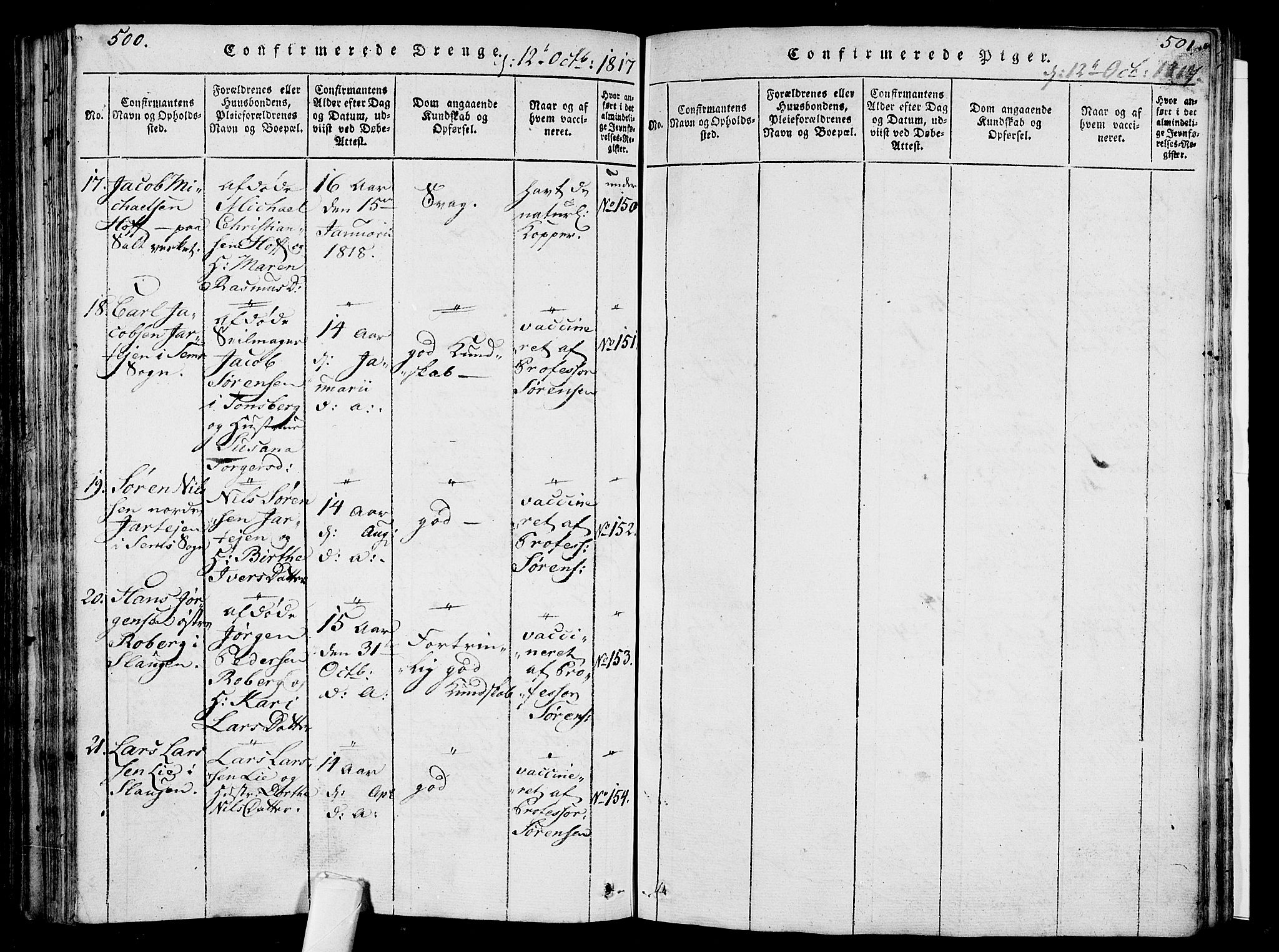 Sem kirkebøker, AV/SAKO-A-5/F/Fa/L0004: Parish register (official) no. I 4, 1814-1825, p. 500-501