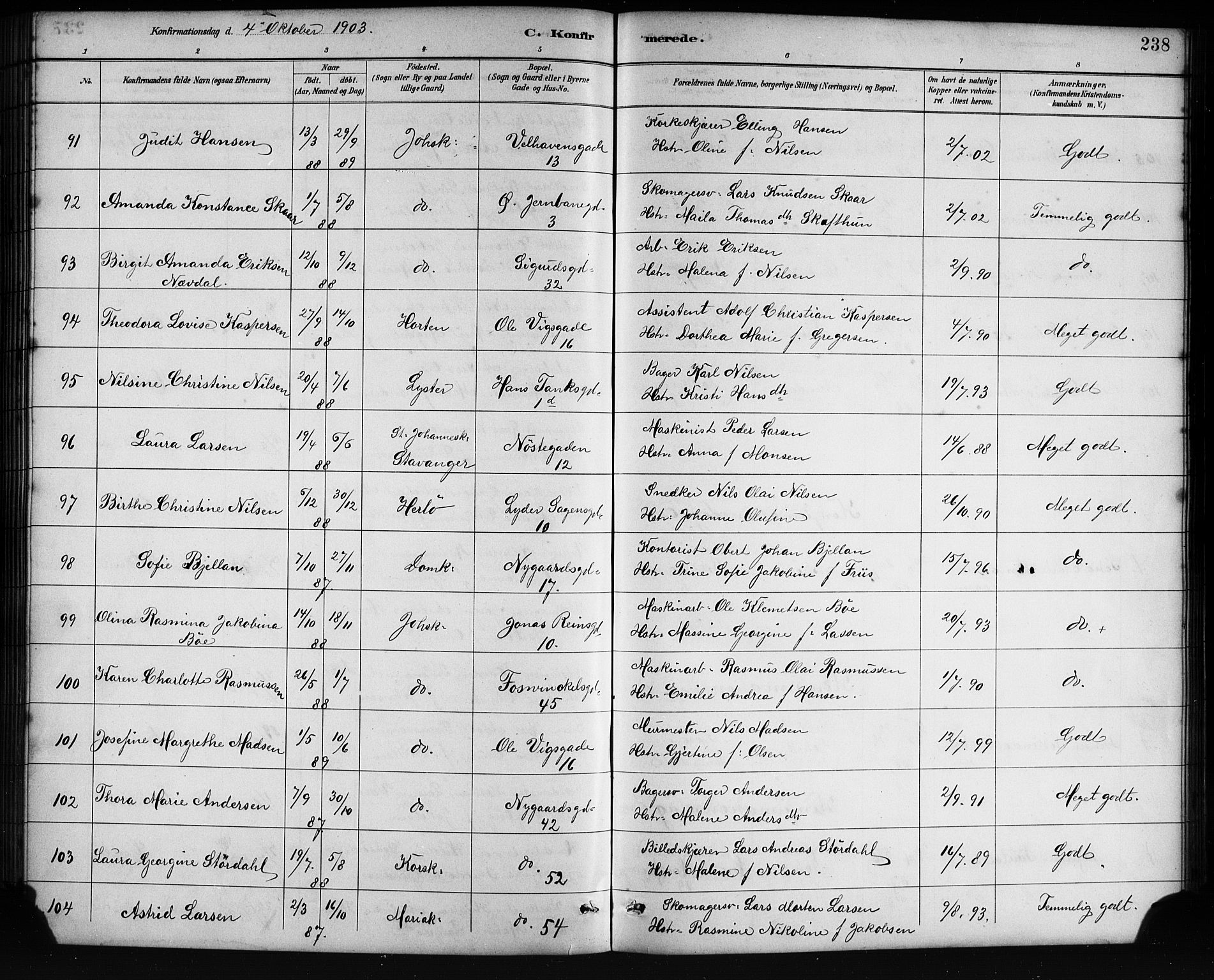Johanneskirken sokneprestembete, SAB/A-76001/H/Hab: Parish register (copy) no. B 1, 1885-1907, p. 238