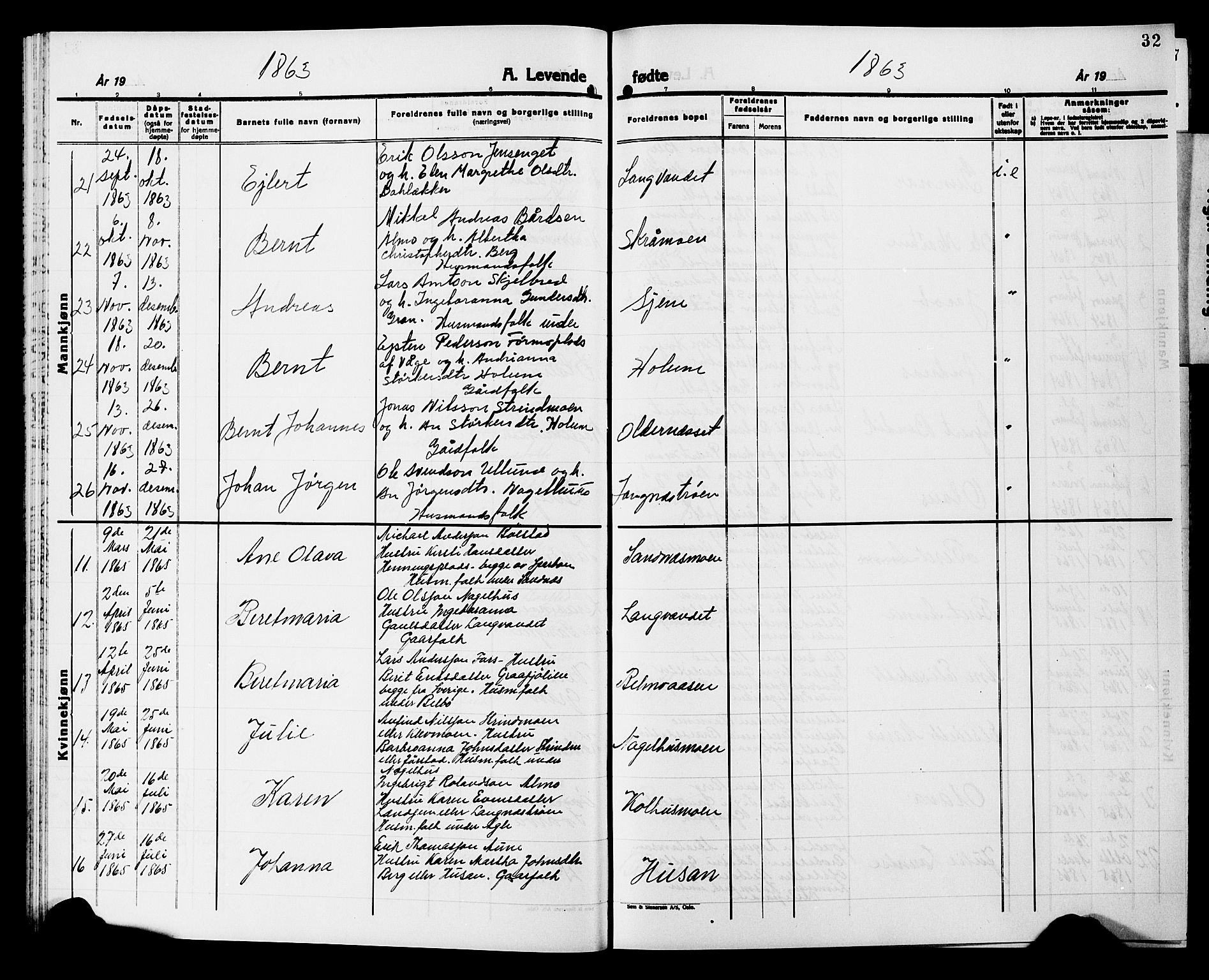 Ministerialprotokoller, klokkerbøker og fødselsregistre - Nord-Trøndelag, SAT/A-1458/749/L0485: Parish register (official) no. 749D01, 1857-1872, p. 32