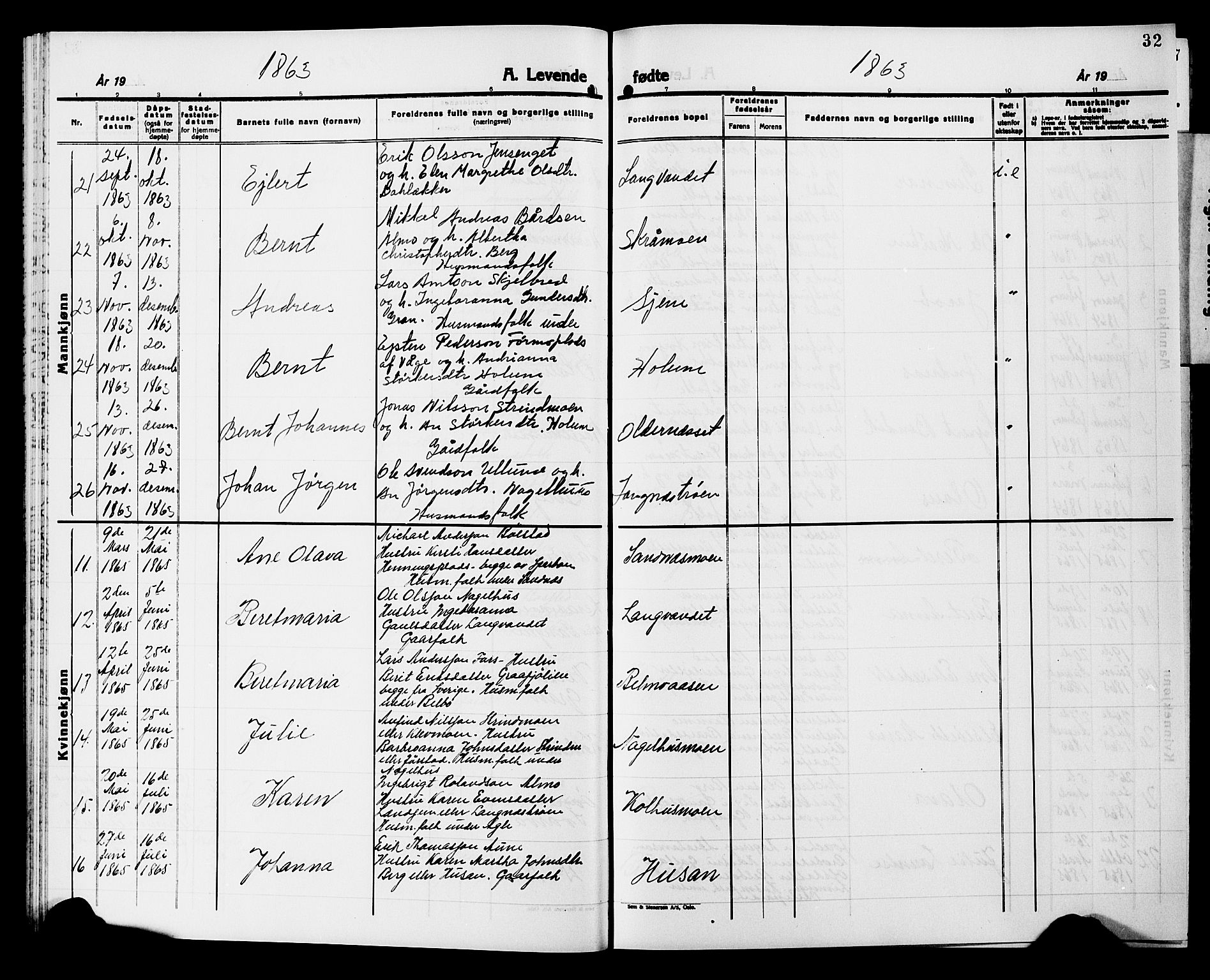 Ministerialprotokoller, klokkerbøker og fødselsregistre - Nord-Trøndelag, AV/SAT-A-1458/749/L0485: Parish register (official) no. 749D01, 1857-1872, p. 32